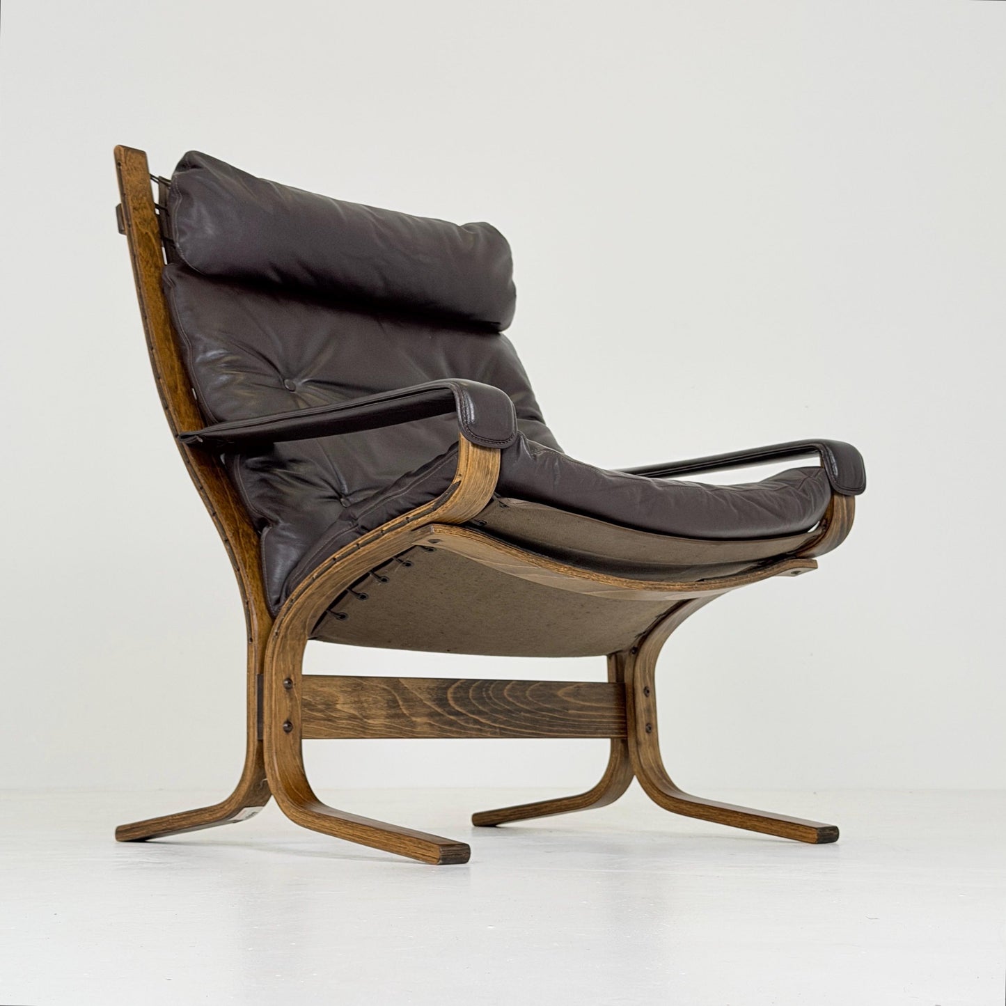 Mid century Ingmar Relling Danish Modern Siesta brown leather Chair with High Back and Armrests from Westnofa Norway 1960s