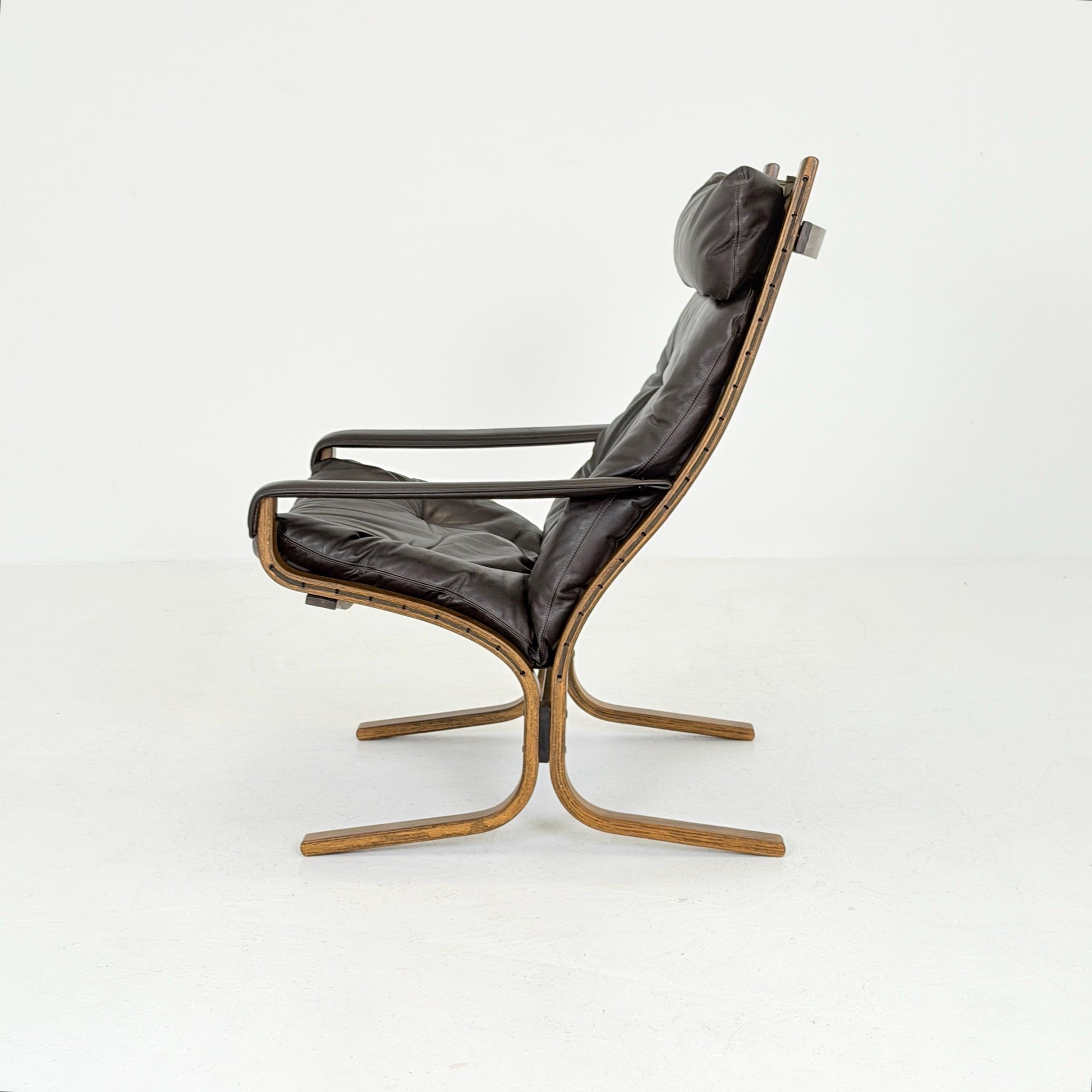 Mid century Ingmar Relling Danish Modern Siesta brown leather Chair with High Back and Armrests from Westnofa Norway 1960s