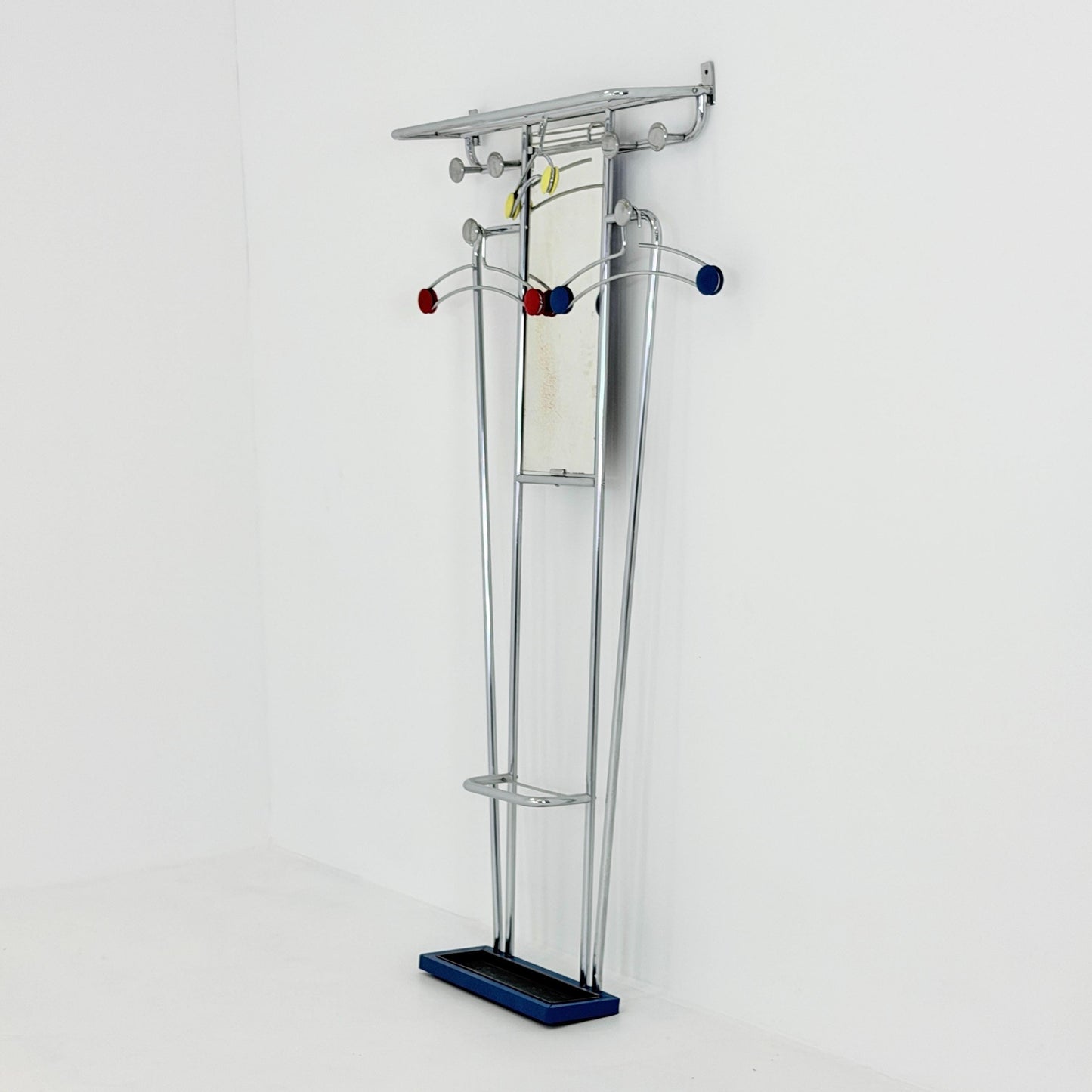 Mid-Century Bauhaus Art Deco Aluminum Hall Tree Vintage Coat Rack, Umbrella Stand & Mirror 1930s France
