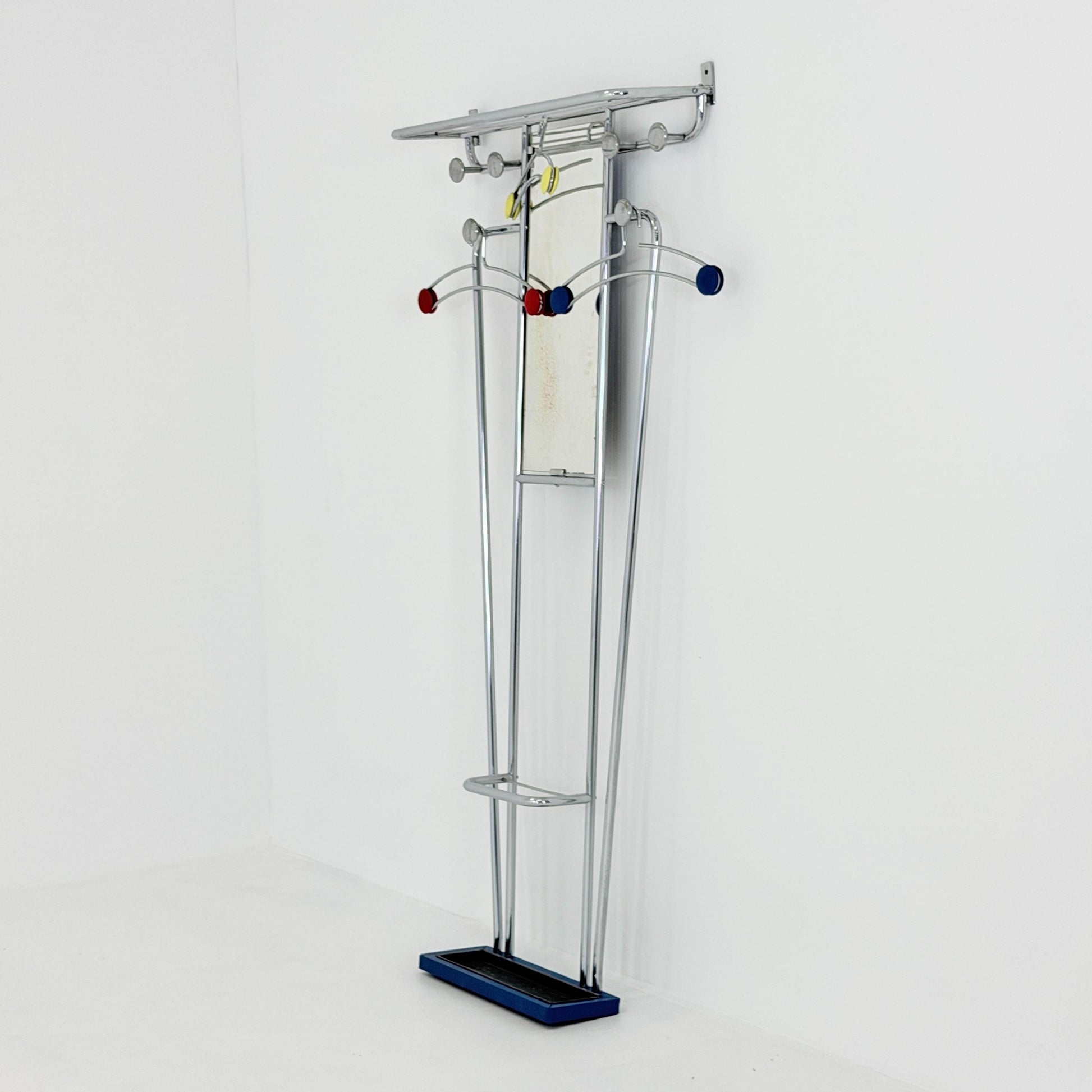 Mid-Century Bauhaus Art Deco Aluminum Hall Tree Vintage Coat Rack, Umbrella Stand & Mirror 1930s France