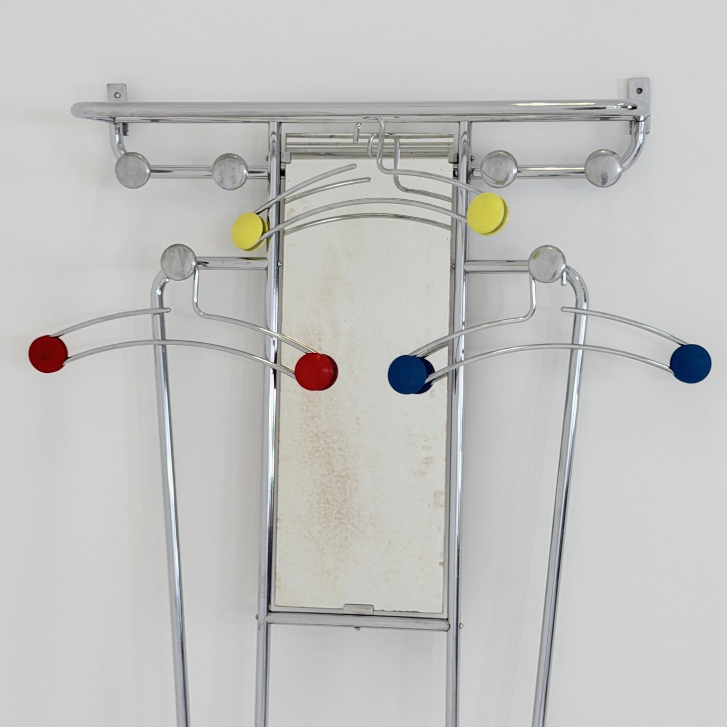 Mid-Century Bauhaus Art Deco Aluminum Hall Tree Vintage Coat Rack, Umbrella Stand & Mirror 1930s France