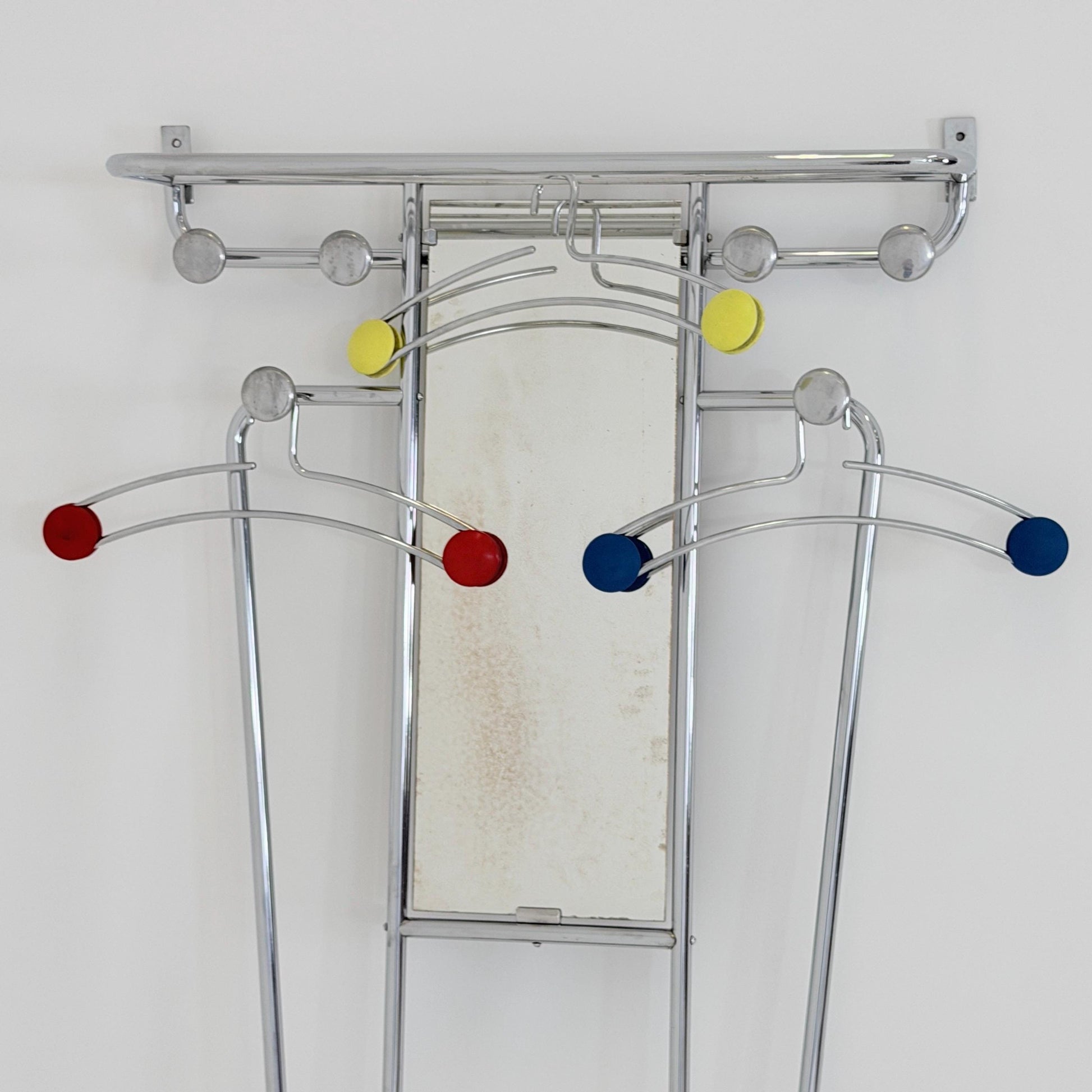 Mid-Century Bauhaus Art Deco Aluminum Hall Tree Vintage Coat Rack, Umbrella Stand & Mirror 1930s France