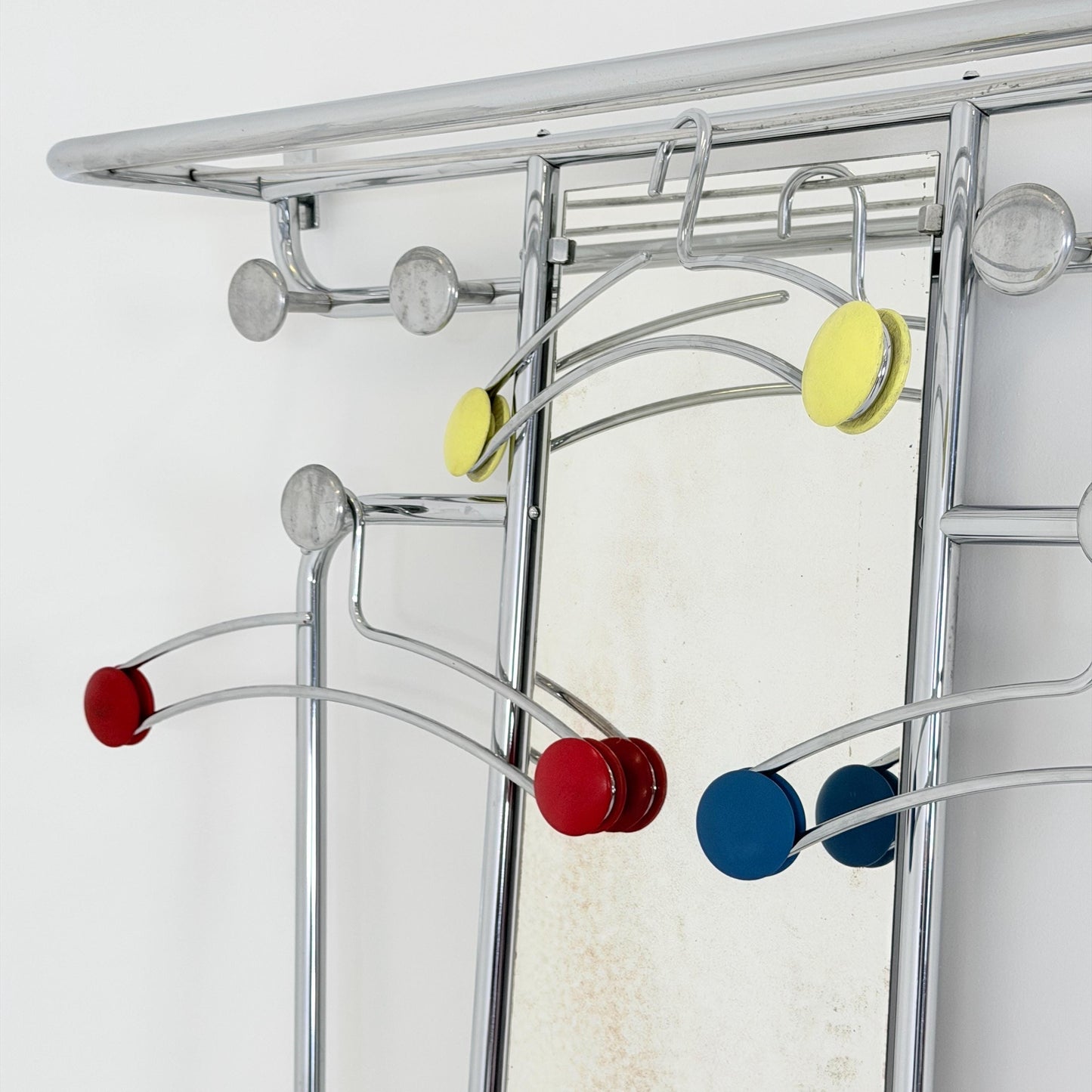 Mid-Century Bauhaus Art Deco Aluminum Hall Tree Vintage Coat Rack, Umbrella Stand & Mirror 1930s France