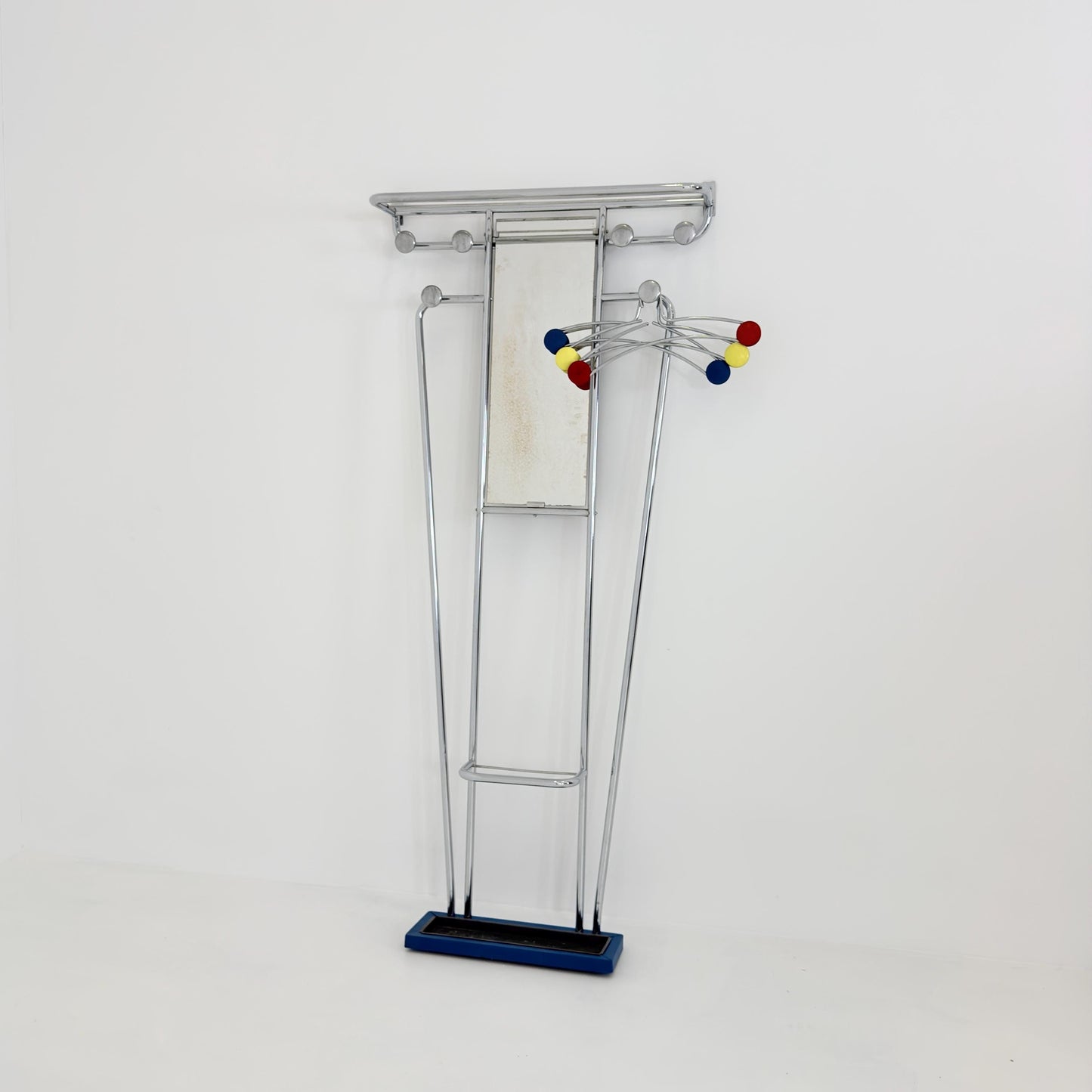 Mid-Century Bauhaus Art Deco Aluminum Hall Tree Vintage Coat Rack, Umbrella Stand & Mirror 1930s France