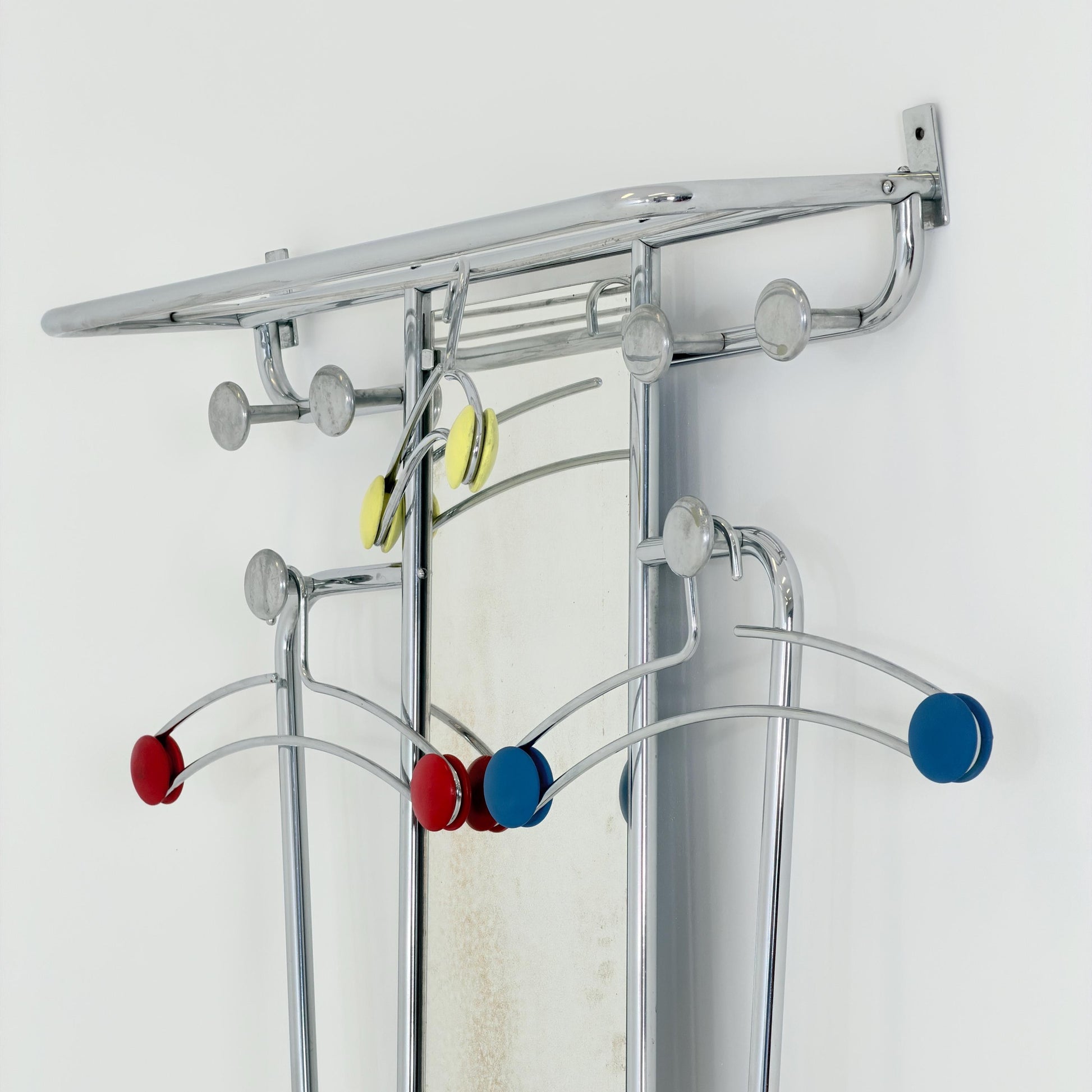 Mid-Century Bauhaus Art Deco Aluminum Hall Tree Vintage Coat Rack, Umbrella Stand & Mirror 1930s France
