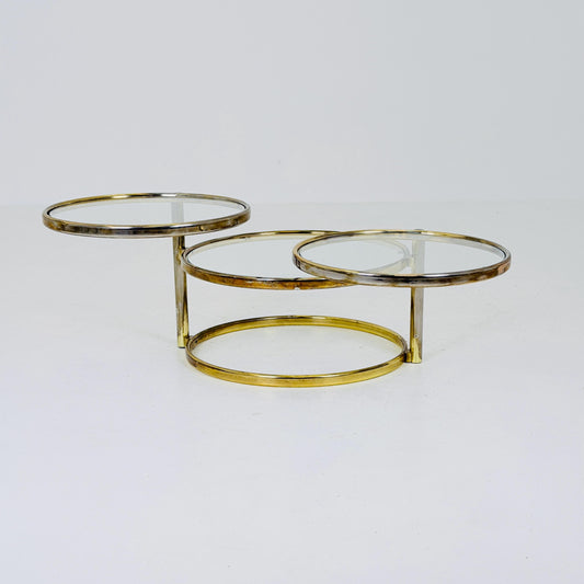 Mid-Century Bauhaus Brass & Glass 3-Tier Swivel Coffee Table | Milo Baughman Style | 1980s Italy