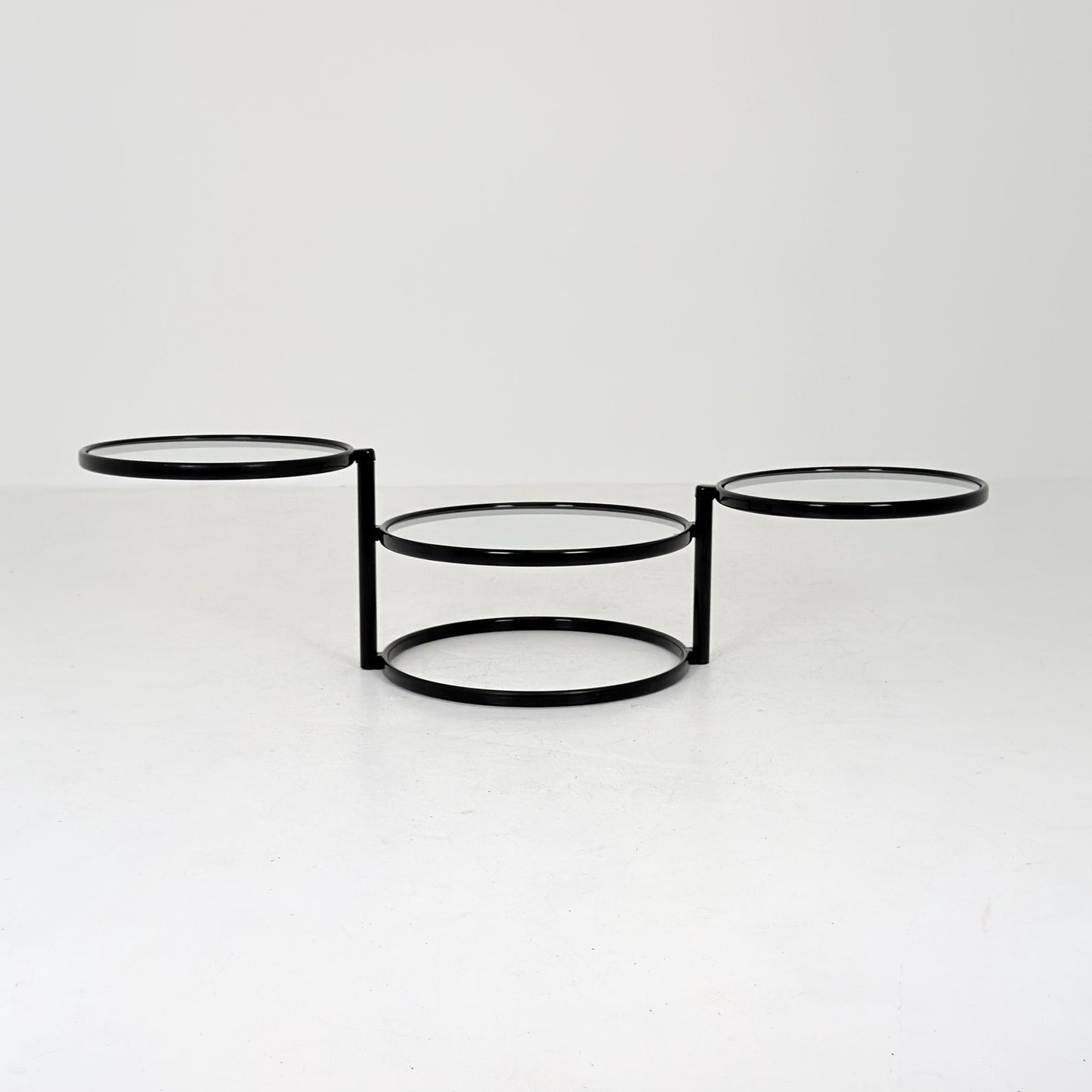 Mid-Century Bauhaus black & Glass 3-Tier Swivel Coffee Table | Milo Baughman Style | 1980s Italy