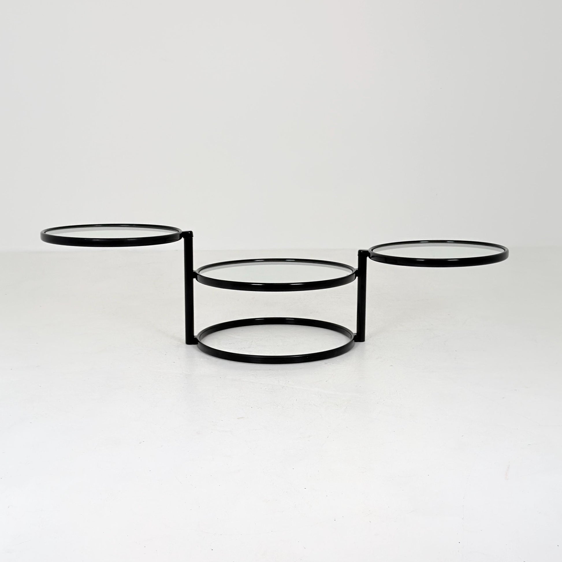 Mid-Century Bauhaus black & Glass 3-Tier Swivel Coffee Table | Milo Baughman Style | 1980s Italy