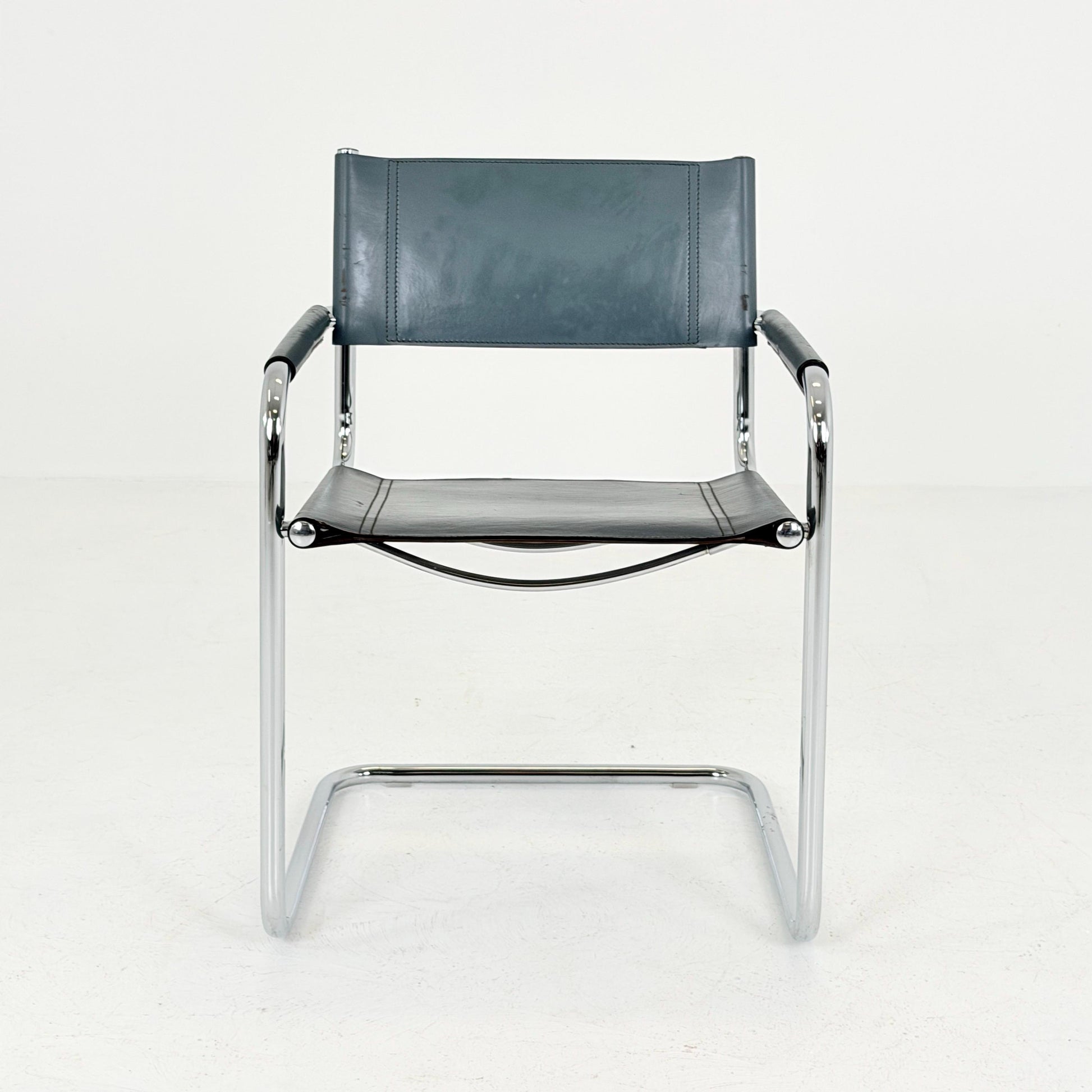 Mid century Bauhaus Mart Stam B34 Cantilever Chair | Anthracite Leather & Chrome | Jox Interni Italy | 1980s