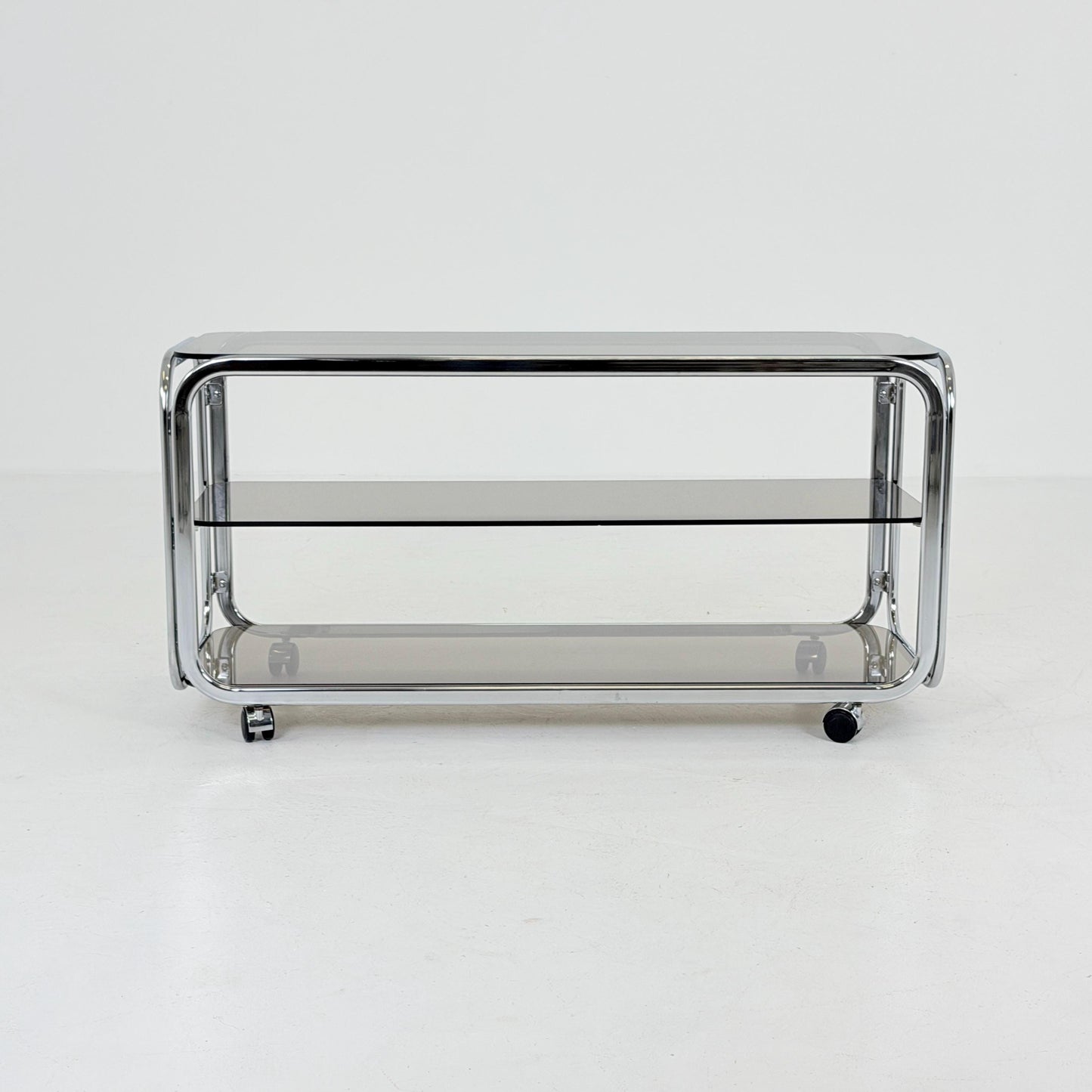 Mid-Century Chrome & Smoked Glass Serving Trolley | coffee table - console 1980s Italy