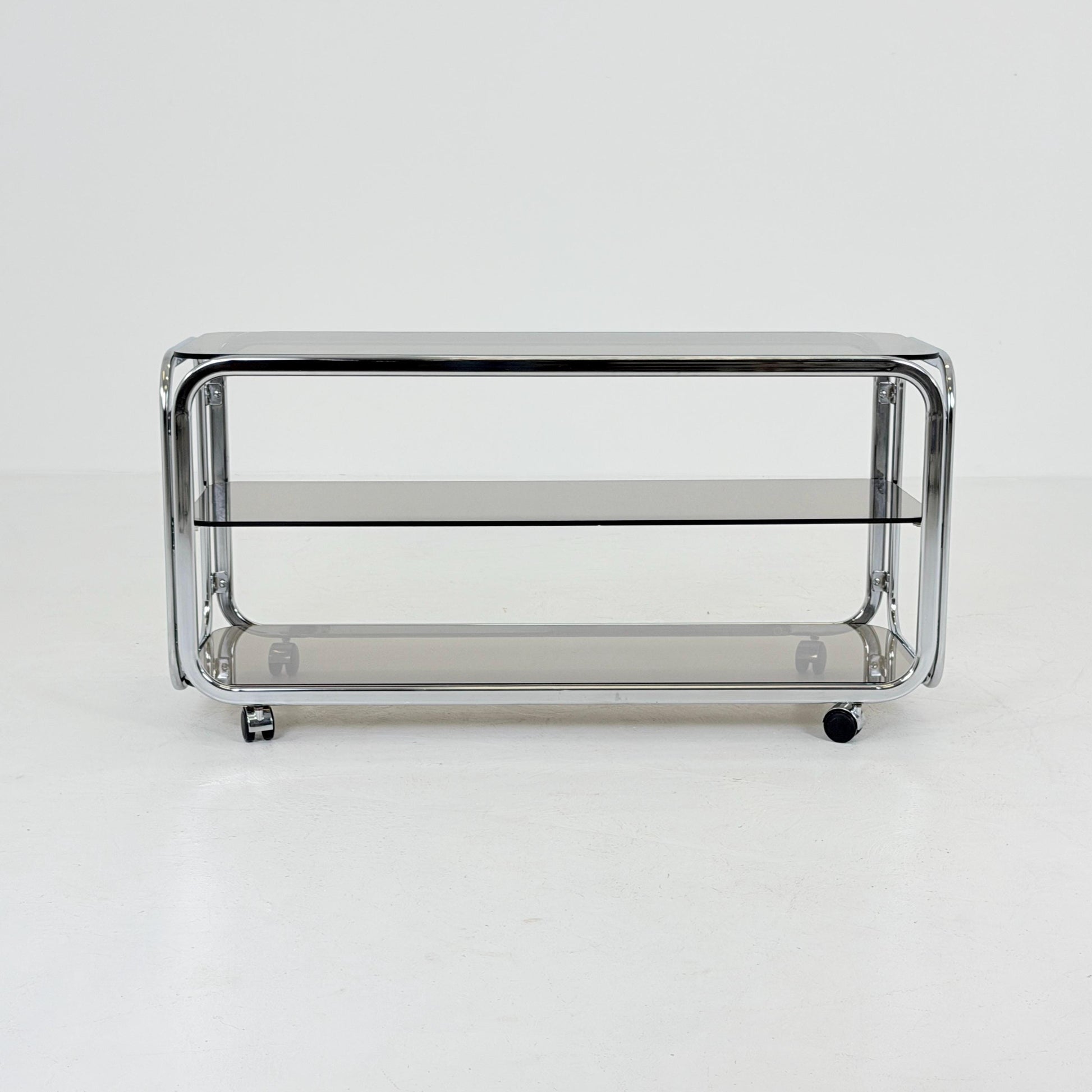 Mid-Century Chrome & Smoked Glass Serving Trolley | coffee table - console 1980s Italy