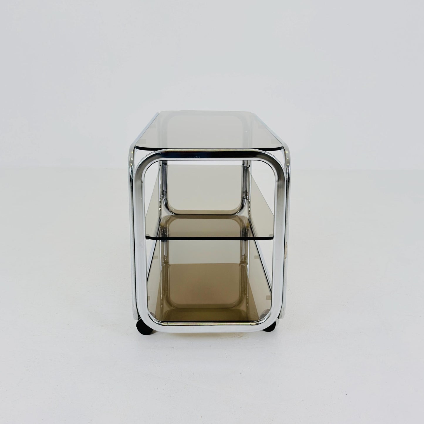 Mid-Century Chrome & Smoked Glass Serving Trolley | coffee table - console 1980s Italy