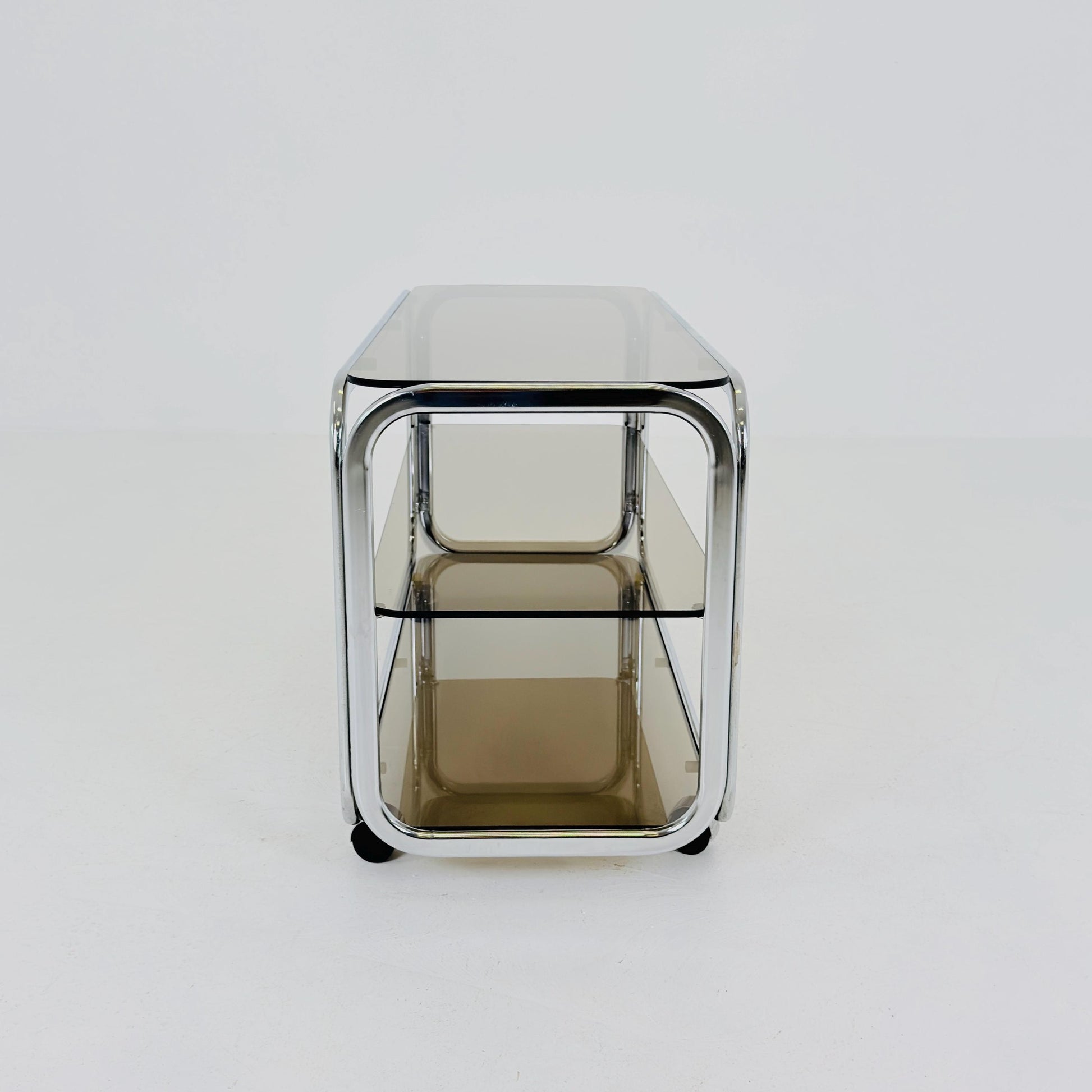 Mid-Century Chrome & Smoked Glass Serving Trolley | coffee table - console 1980s Italy