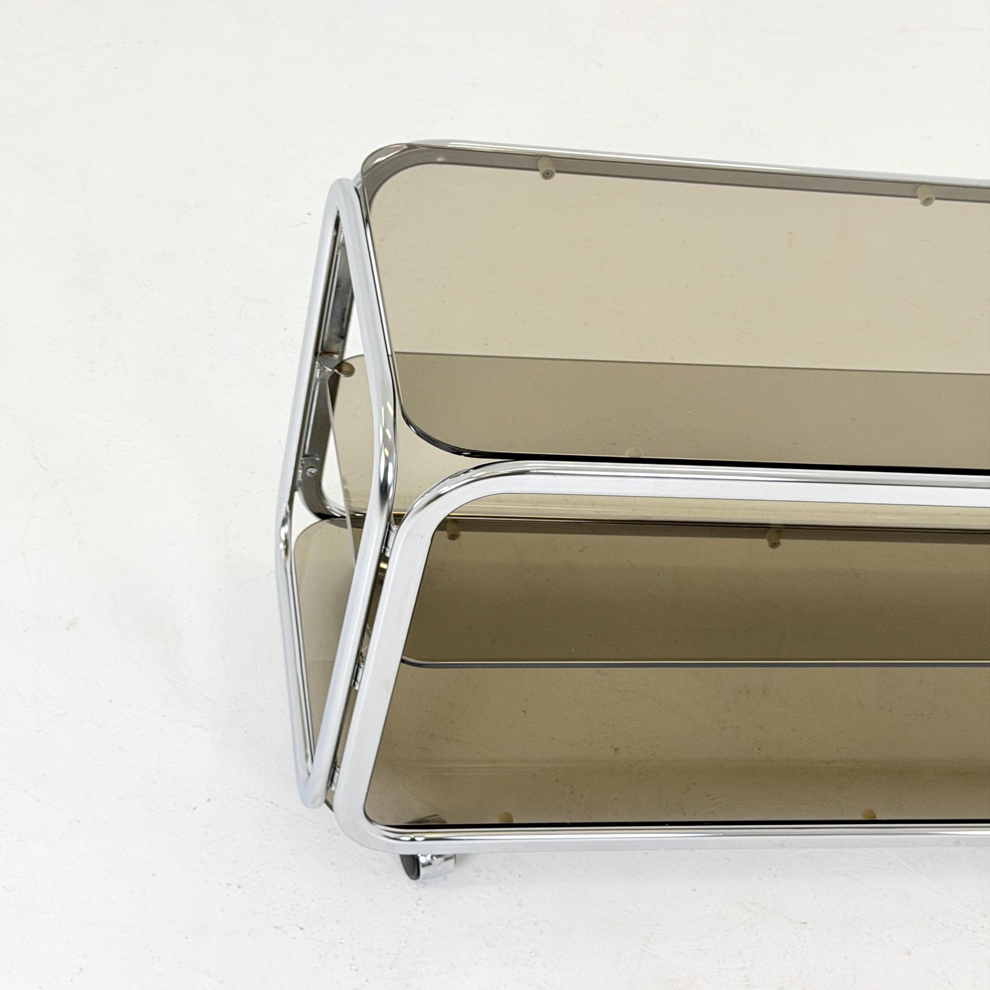 Mid-Century Chrome & Smoked Glass Serving Trolley | coffee table - console 1980s Italy