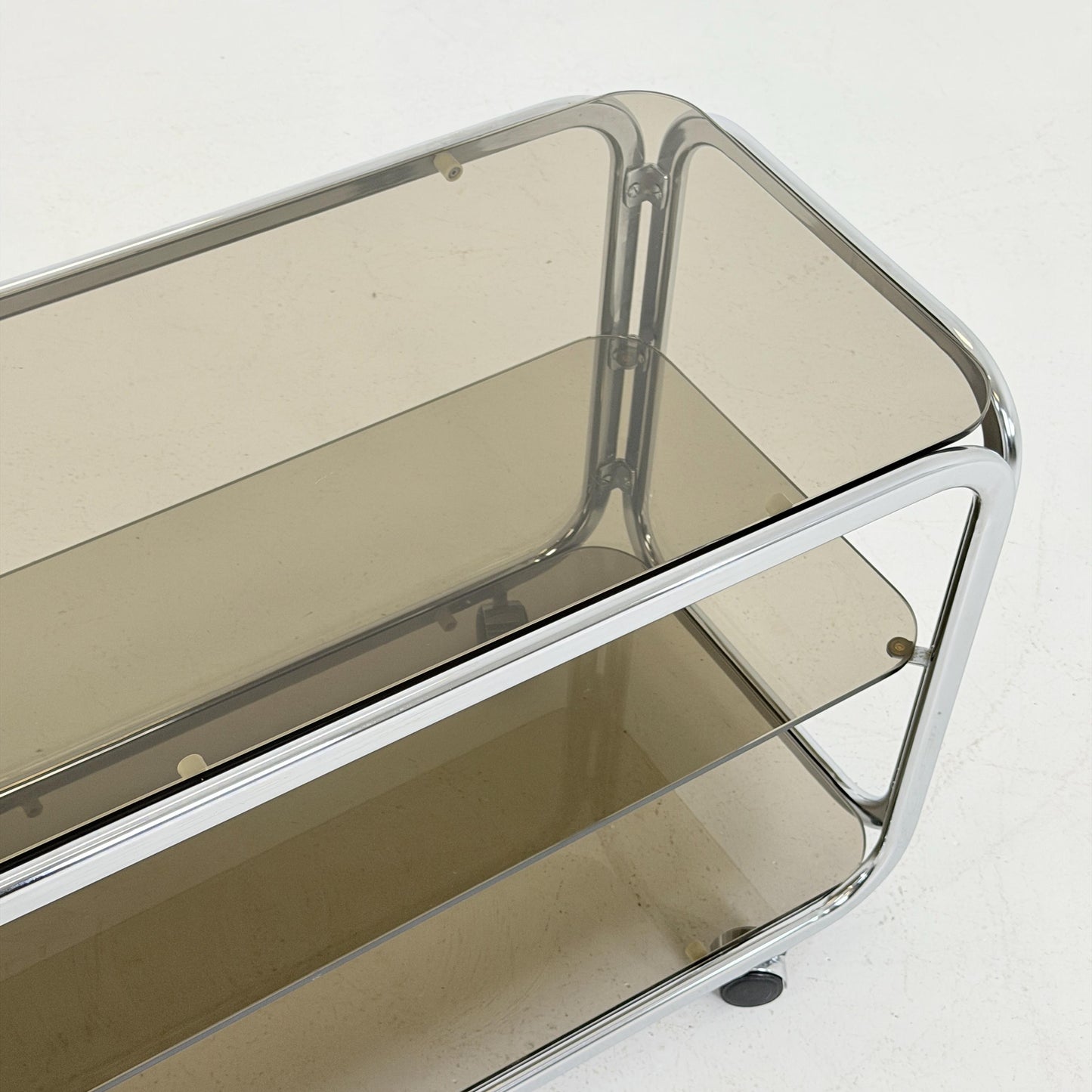 Mid-Century Chrome & Smoked Glass Serving Trolley | coffee table - console 1980s Italy