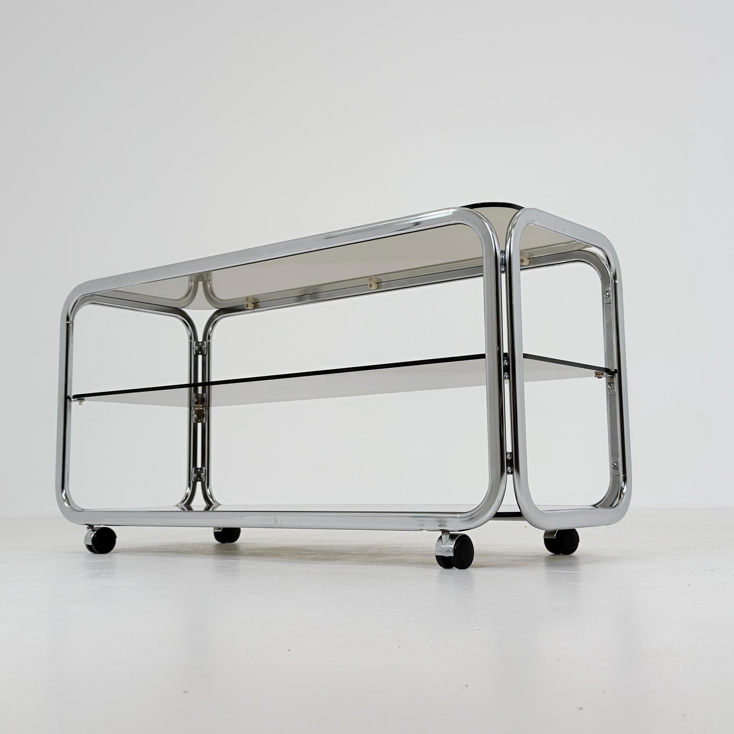 Mid-Century Chrome & Smoked Glass Serving Trolley | coffee table - console 1980s Italy