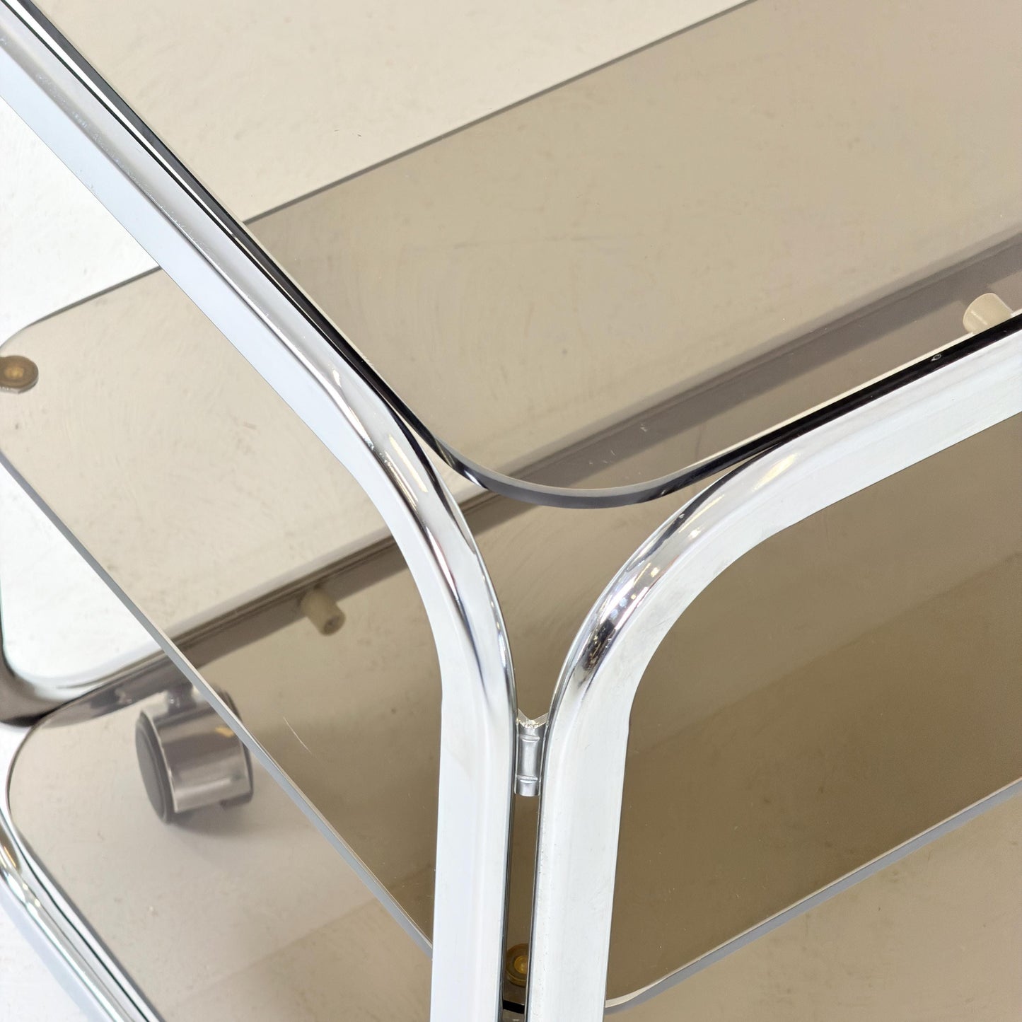 Mid-Century Chrome & Smoked Glass Serving Trolley | coffee table - console 1980s Italy