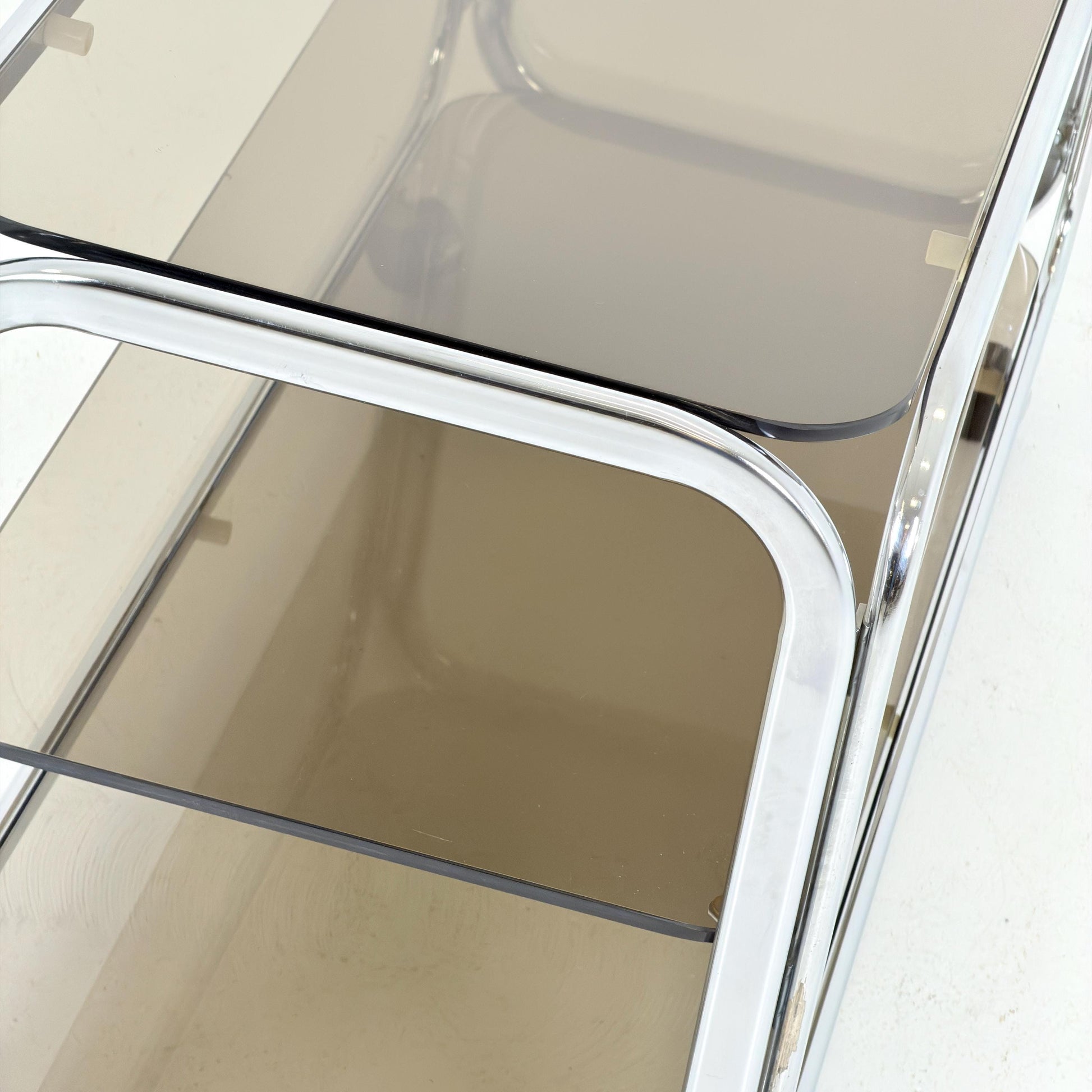 Mid-Century Chrome & Smoked Glass Serving Trolley | coffee table - console 1980s Italy