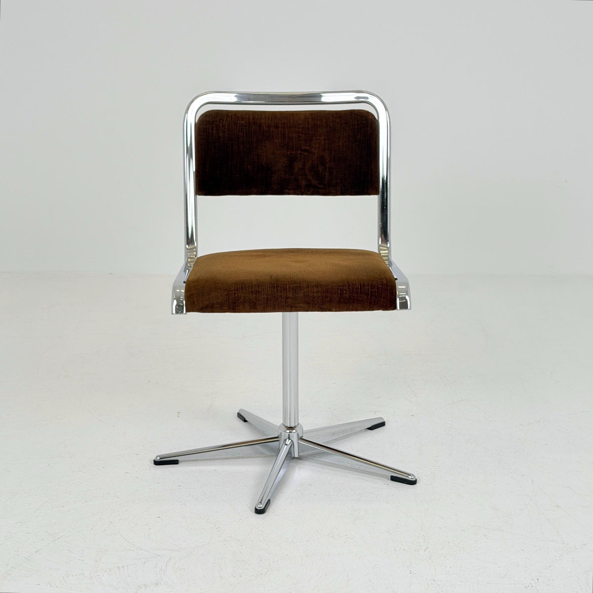 Mid-Century Space Age Swivel Dining Chair by EKA, Chrome & Brown fabric , Germany 1970s