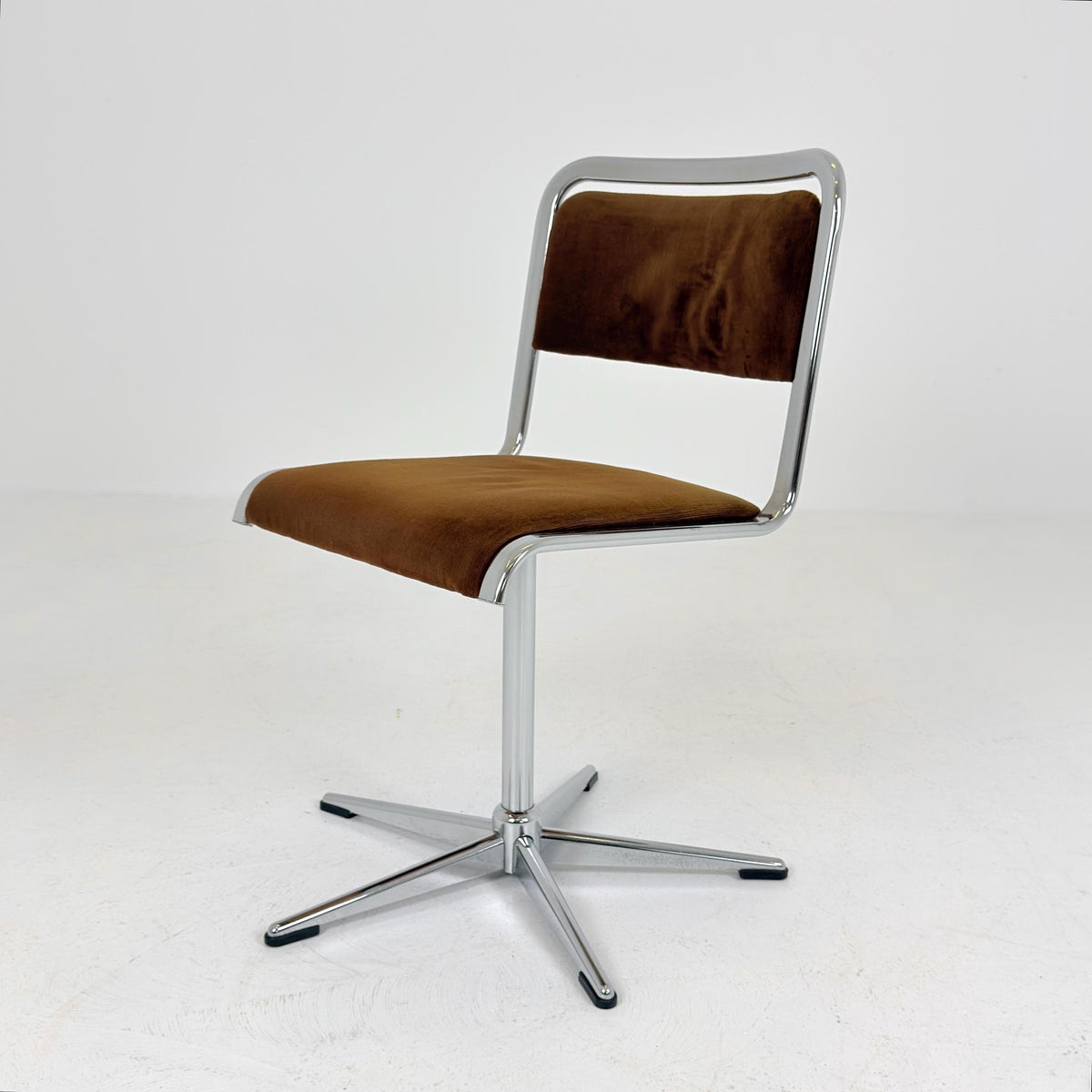 Mid-Century Space Age Swivel Dining Chair by EKA, Chrome & Brown fabric , Germany 1970s