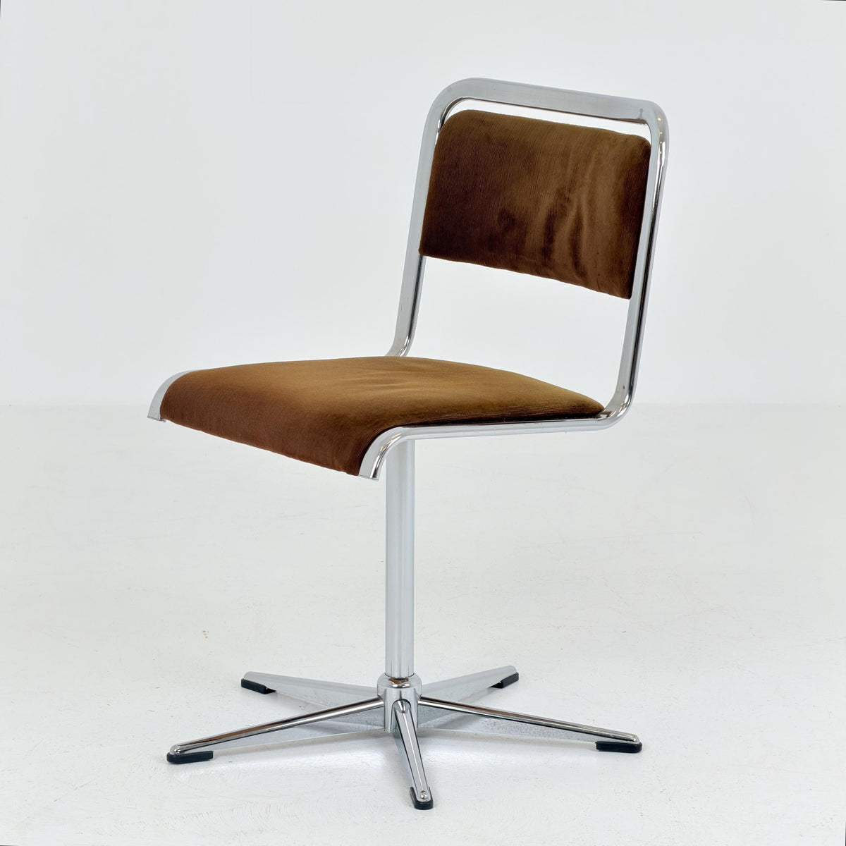 Mid-Century Space Age Swivel Dining Chair by EKA, Chrome & Brown fabric , Germany 1970s