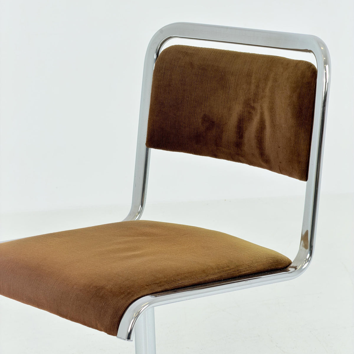 Mid-Century Space Age Swivel Dining Chair by EKA, Chrome & Brown fabric , Germany 1970s