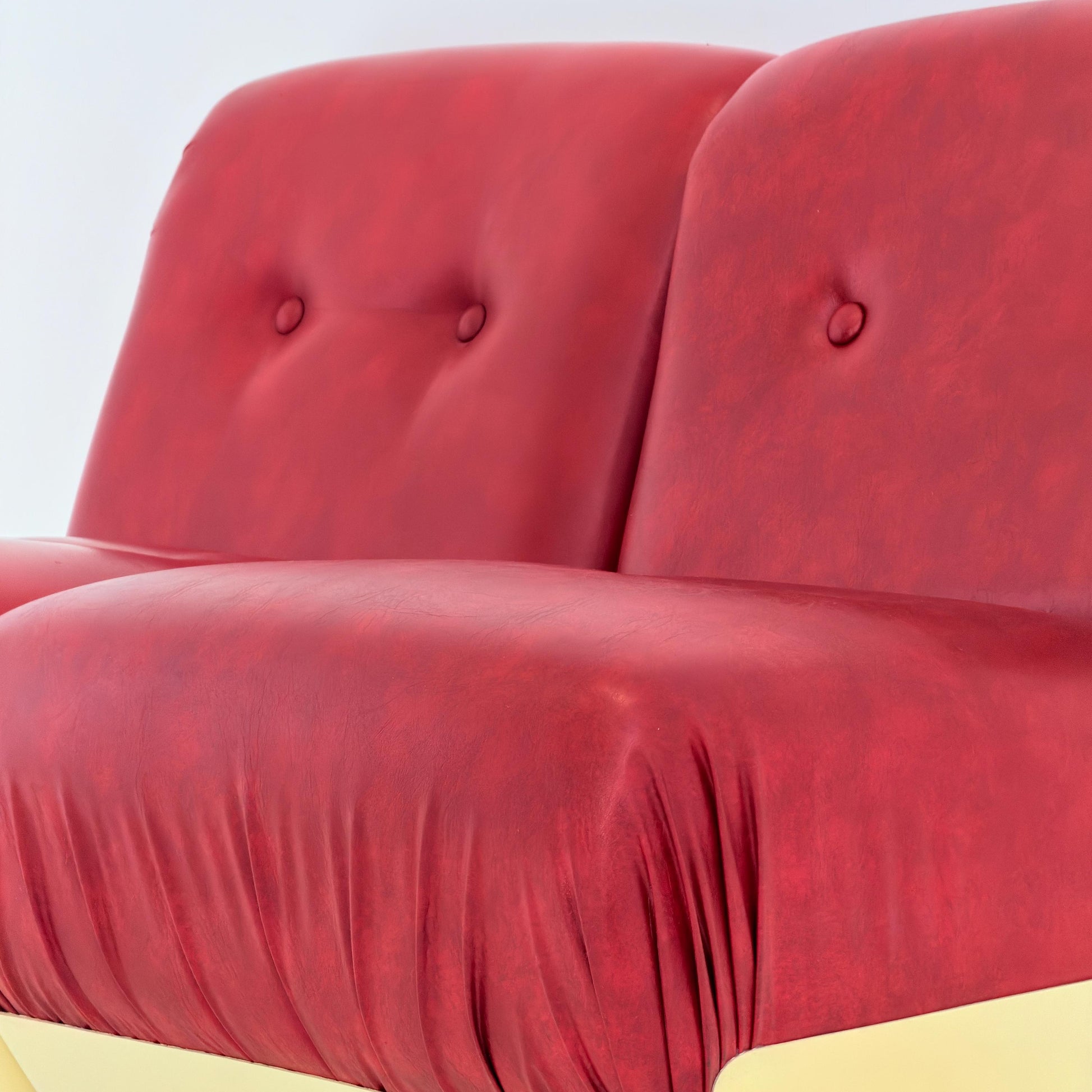 Set of 4 Mid-Century Space Age Lounge Chairs Red Leather & Fiberglass Shell, Modular 1970s Design, Germany