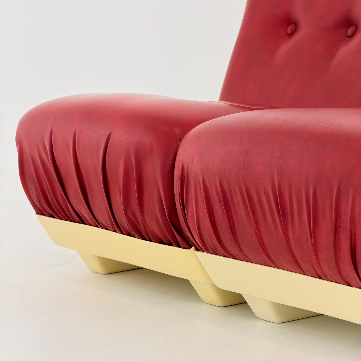 Set of 4 Mid-Century Space Age Lounge Chairs Red Leather & Fiberglass Shell, Modular 1970s Design, Germany