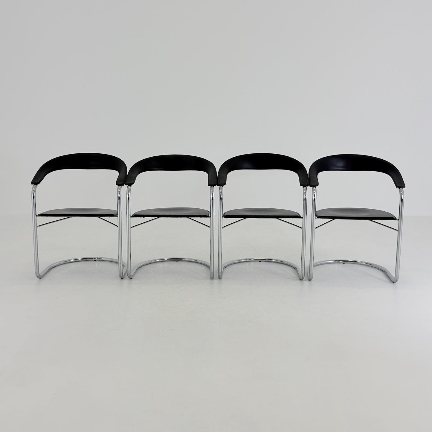 Set of 4 Mid century Bauhaus Canasta Cantilever Chairs by Arrben, Italy 1980s,