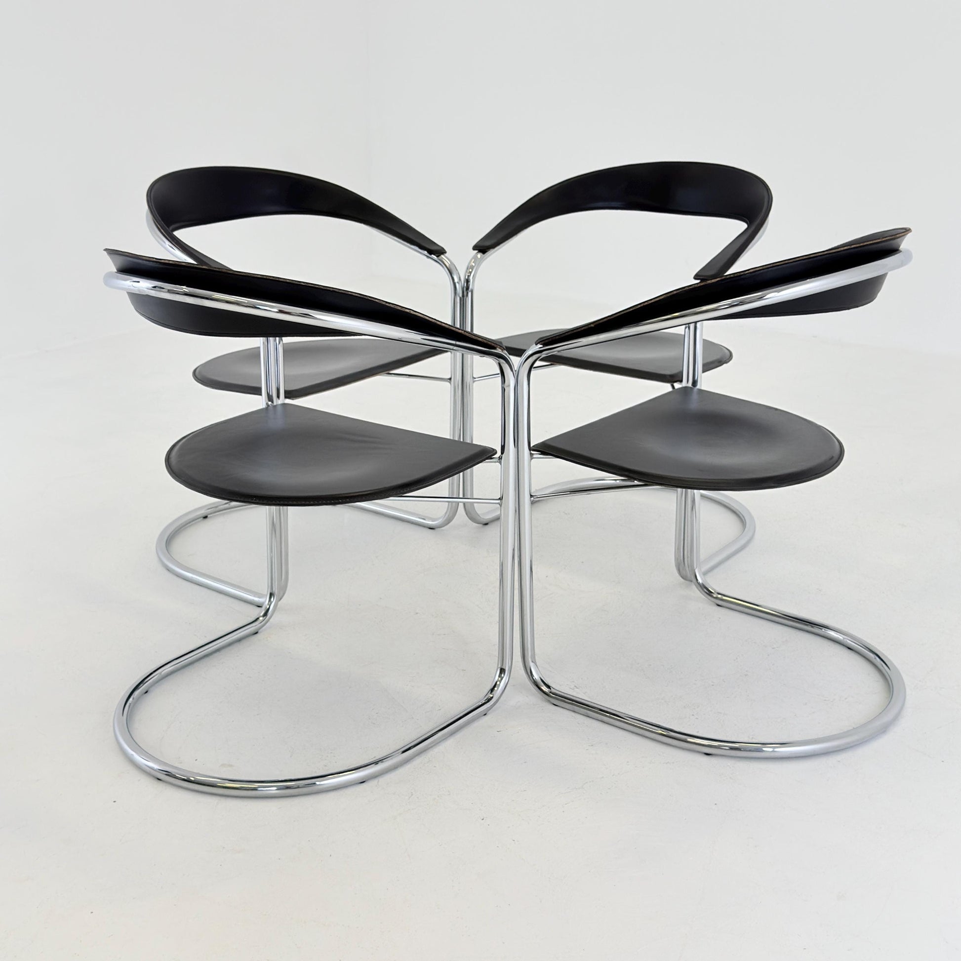 Set of 4 Mid century Bauhaus Canasta Cantilever Chairs by Arrben, Italy 1980s,