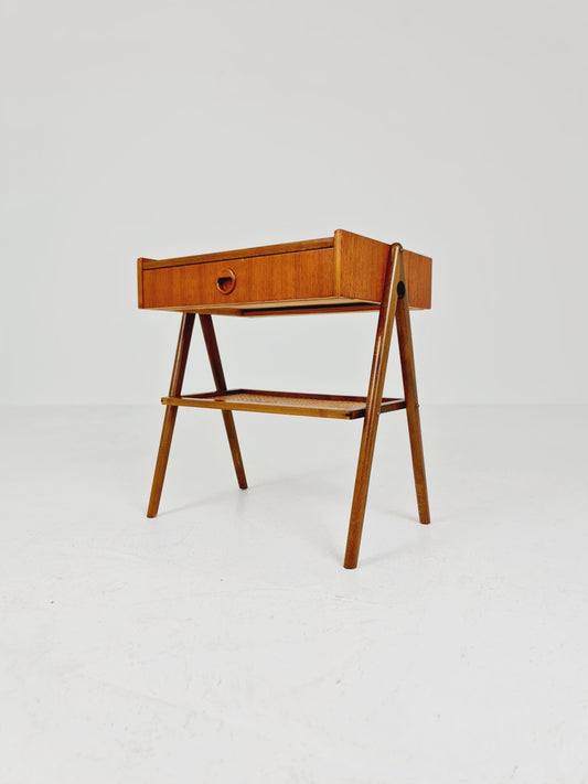 Danish Midcentury Side table/ Bedside table/ Night stand rattan and teak,