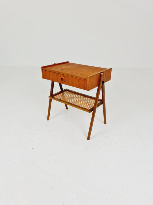 Danish Midcentury Side table/ Bedside table/ Night stand rattan and teak,