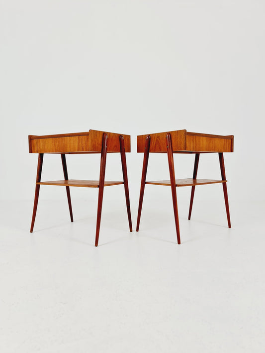 Pair of Swedish Midcentury Teak Vintage Side table/ Bedside table/ Night stand by Carlström & Co, 1960s