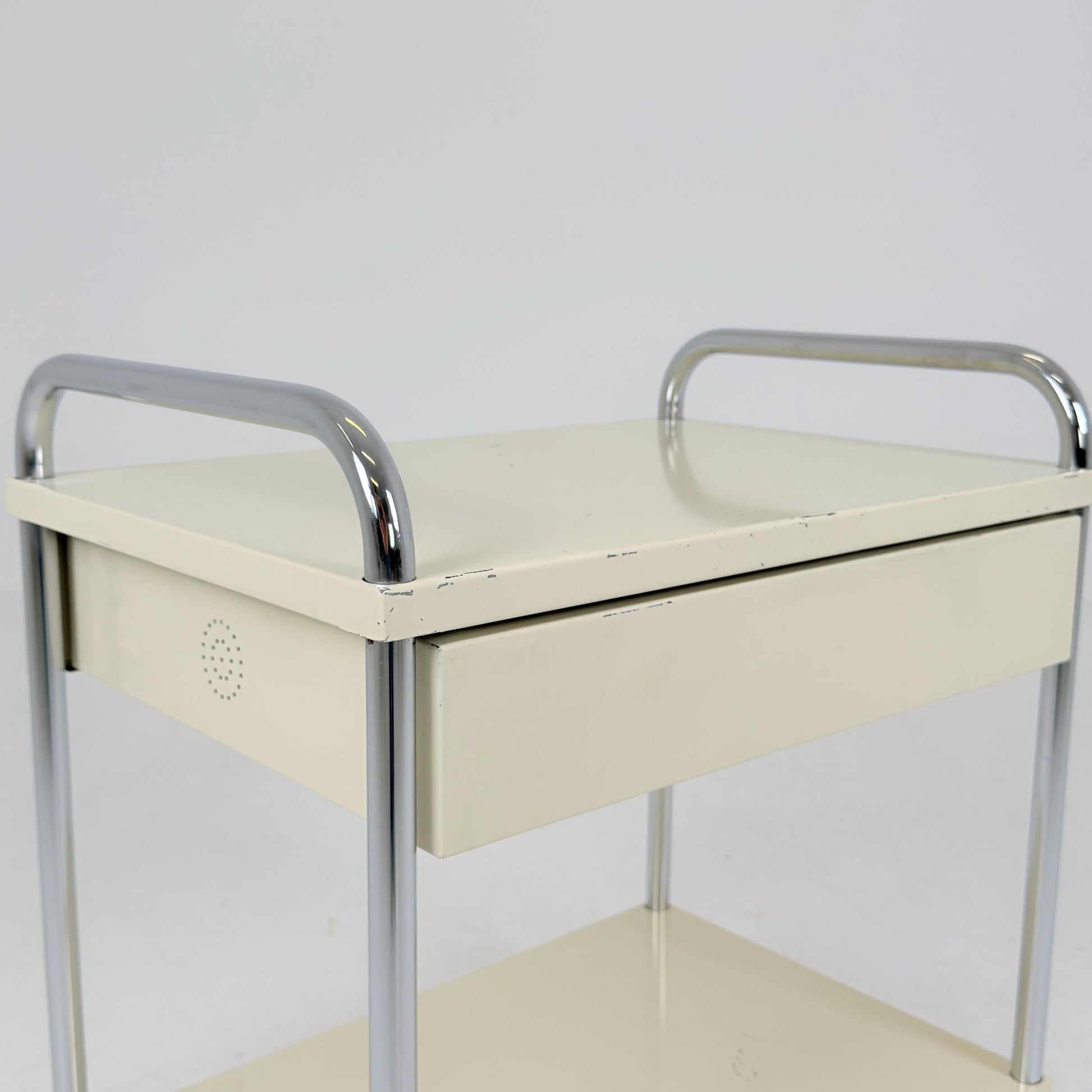 Mid-Century Mauser White Metal Trolley Cart, Germany 1970s – Bauhaus Industrial Design