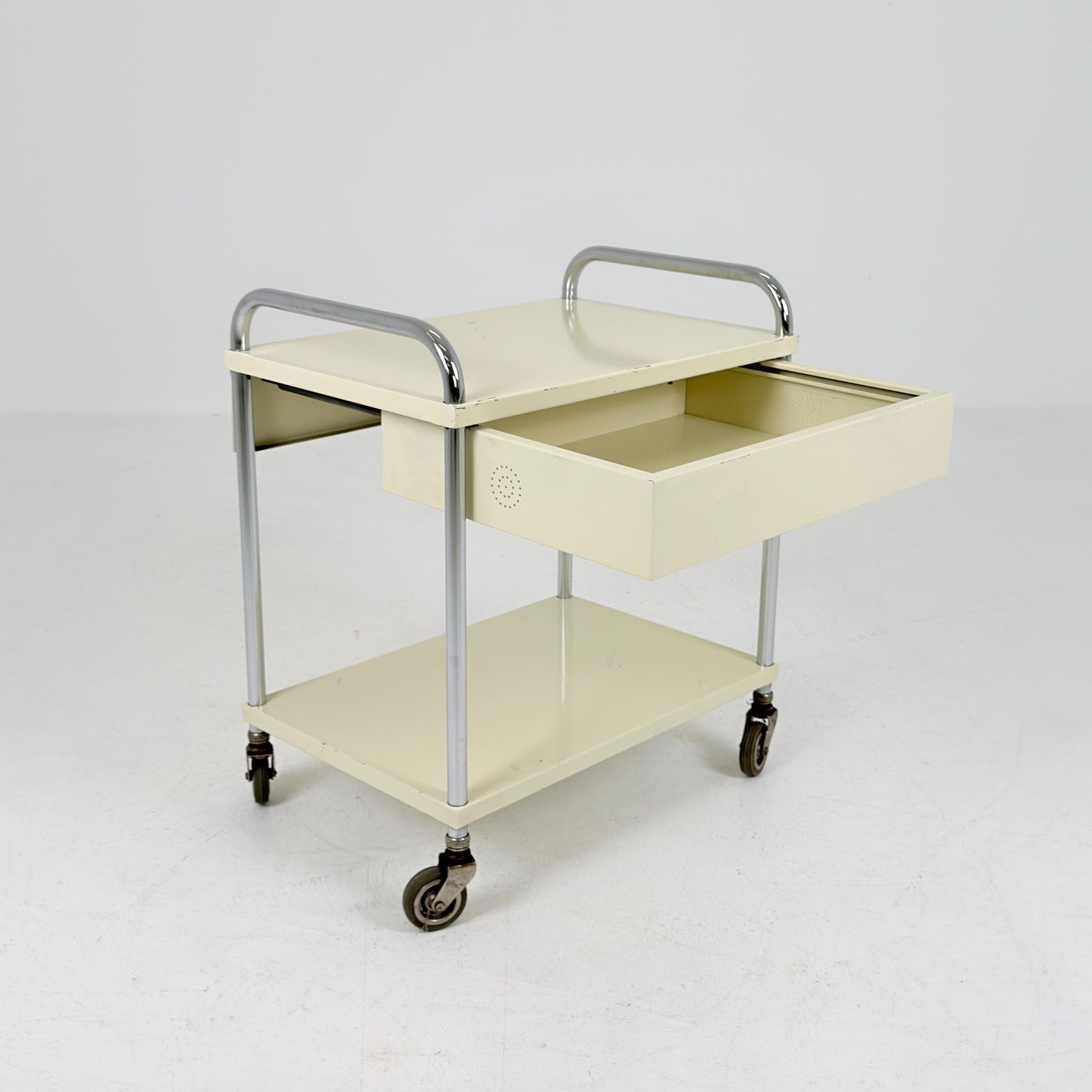 Mid-Century Mauser White Metal Trolley Cart, Germany 1970s – Bauhaus Industrial Design