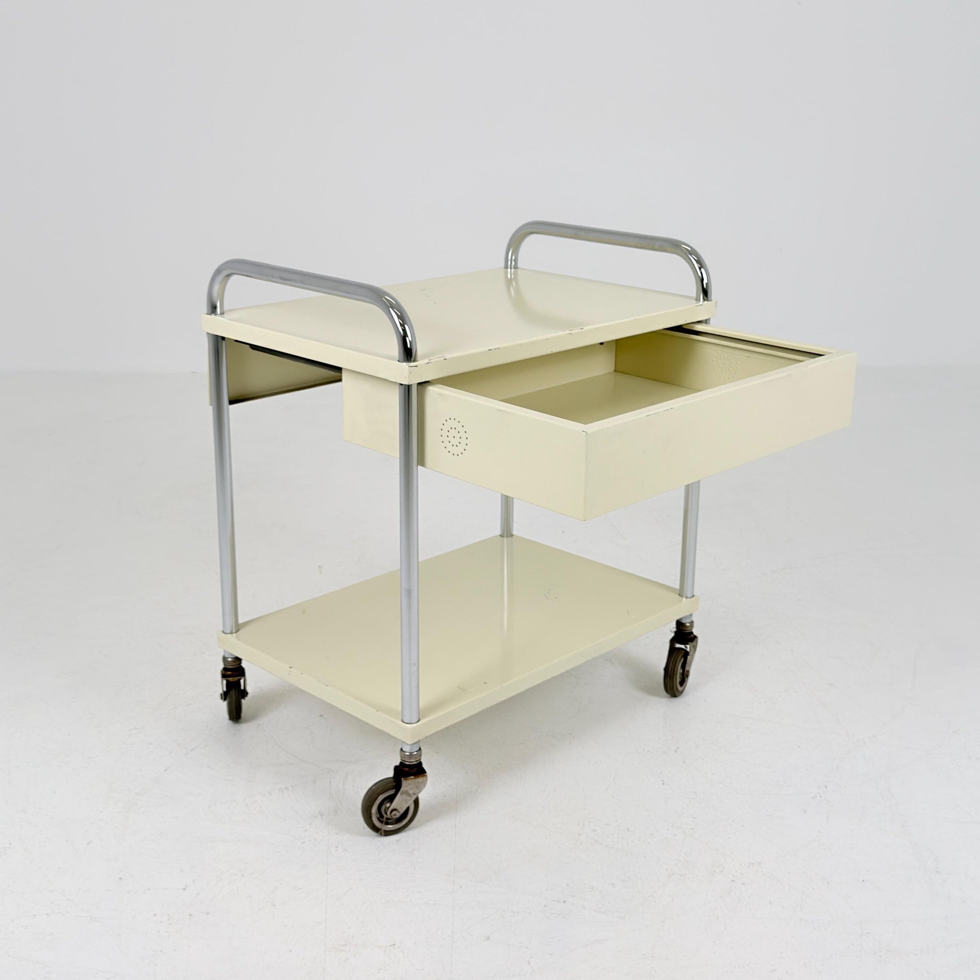 Mid-Century Mauser White Metal Trolley Cart, Germany 1970s – Bauhaus Industrial Design
