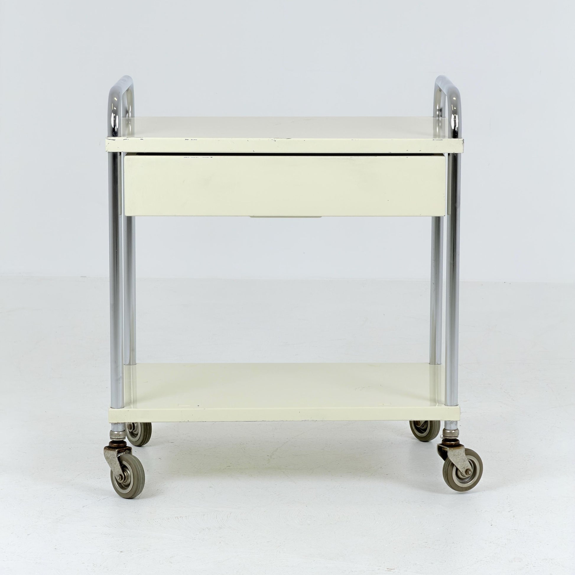Mid-Century Mauser White Metal Trolley Cart, Germany 1970s – Bauhaus Industrial Design
