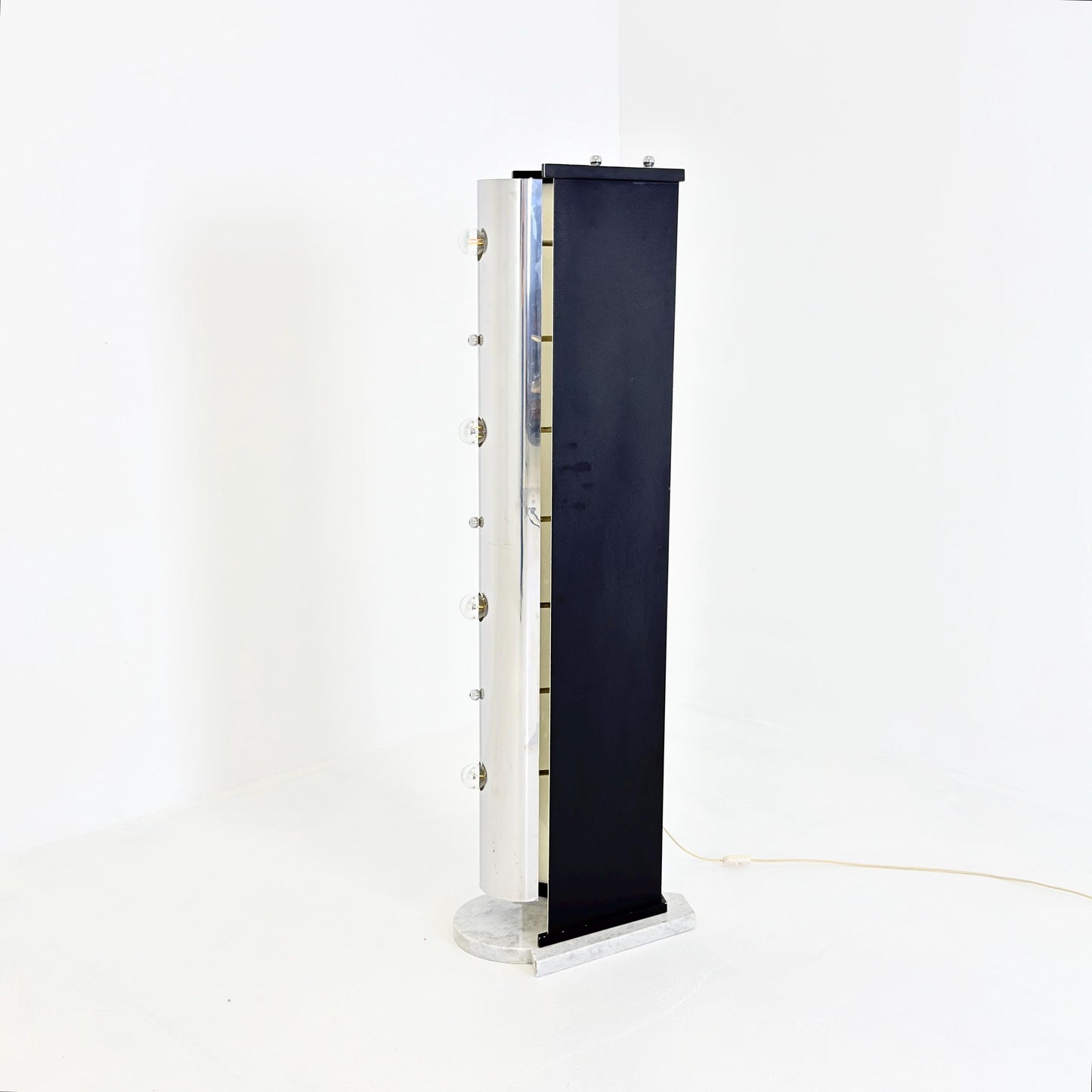 Rare Italian Space Age Floor Lamp, Chrome Sputnik Design, Marble Base, 1980s