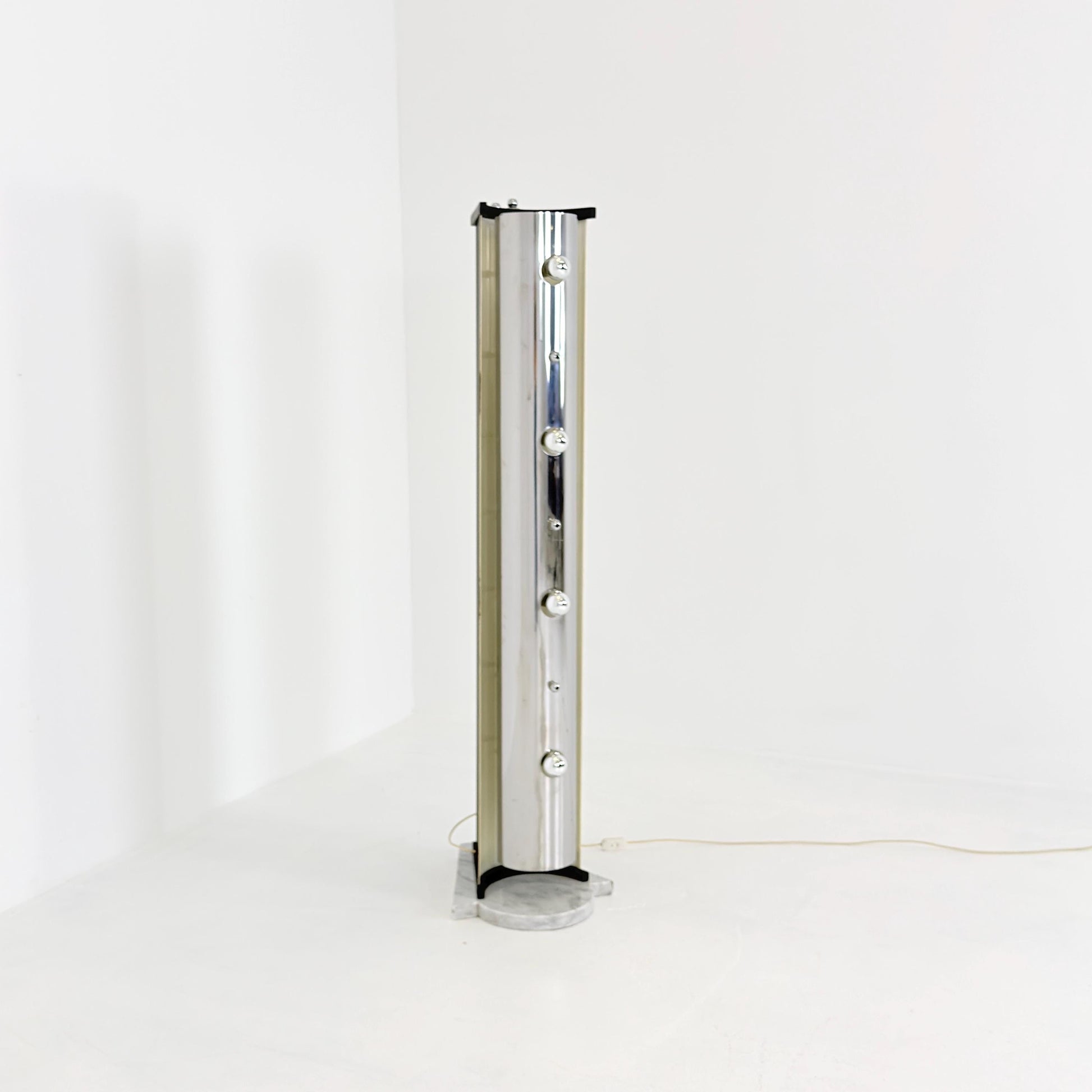Rare Italian Space Age Floor Lamp, Chrome Sputnik Design, Marble Base, 1980s