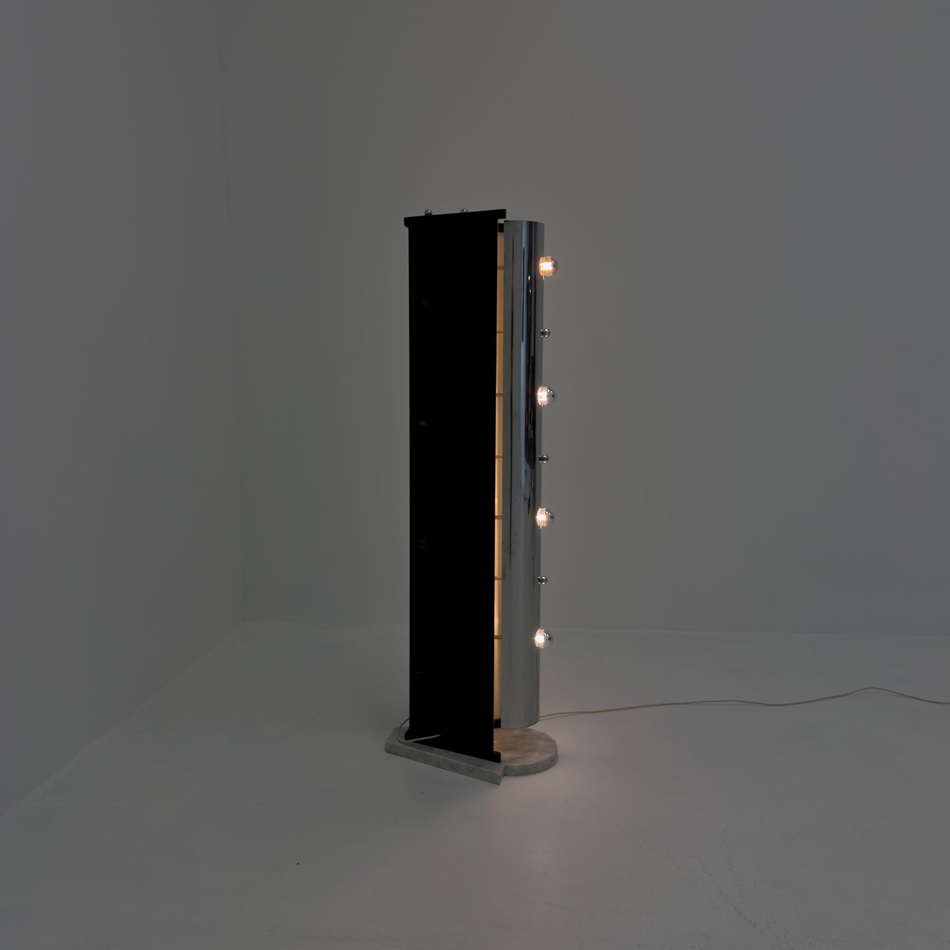 Rare Italian Space Age Floor Lamp, Chrome Sputnik Design, Marble Base, 1980s