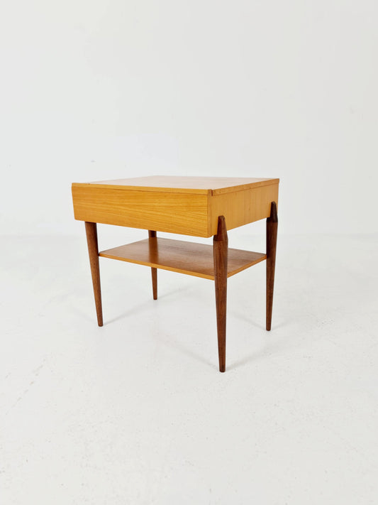 German Midcentury Teak & Ash Vintage Side table/ Bedside table/ Night stand by WK Möbel 1960s