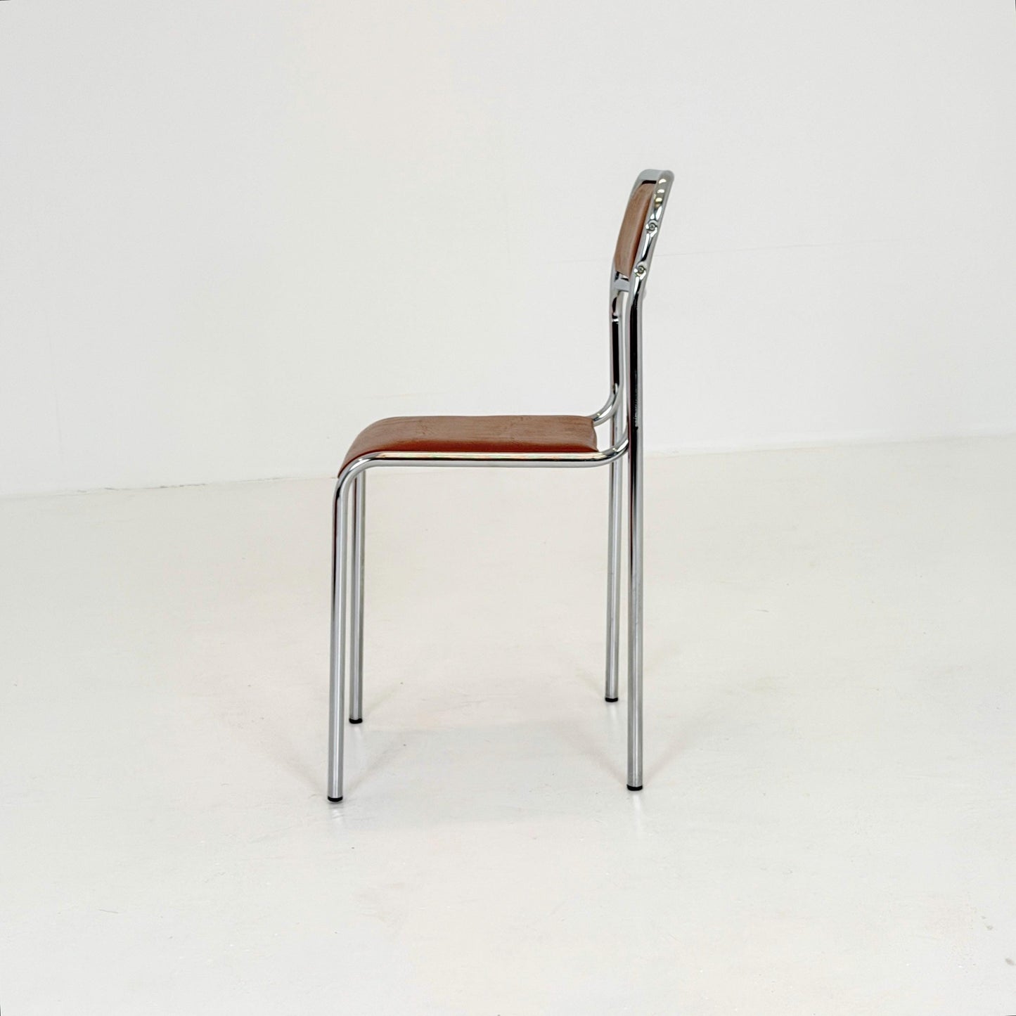 Mid Century Bauhaus minimalistic Tubular Chair | brown Faux Leather | Minimalist Stackable Chair | 1980s Italy