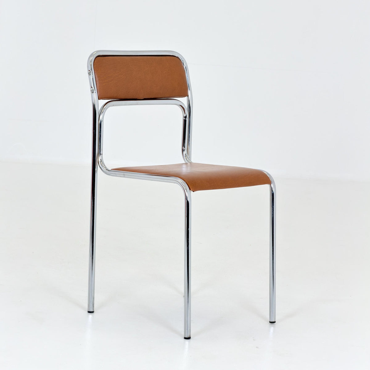 Mid Century Bauhaus minimalistic Tubular Chair | brown Faux Leather | Minimalist Stackable Chair | 1980s Italy