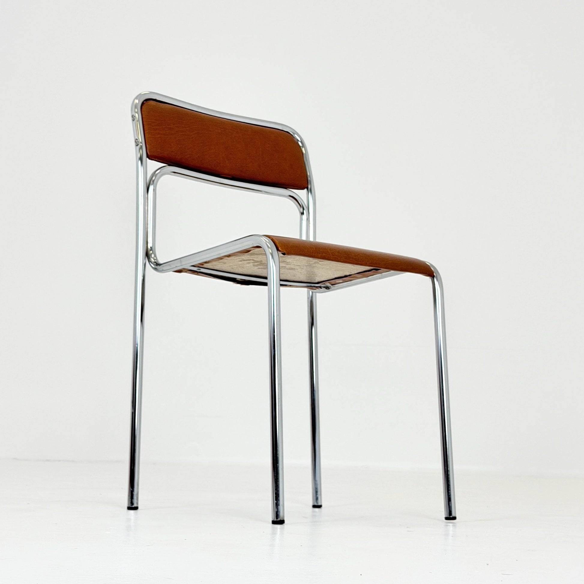 Mid Century Bauhaus minimalistic Tubular Chair | brown Faux Leather | Minimalist Stackable Chair | 1980s Italy