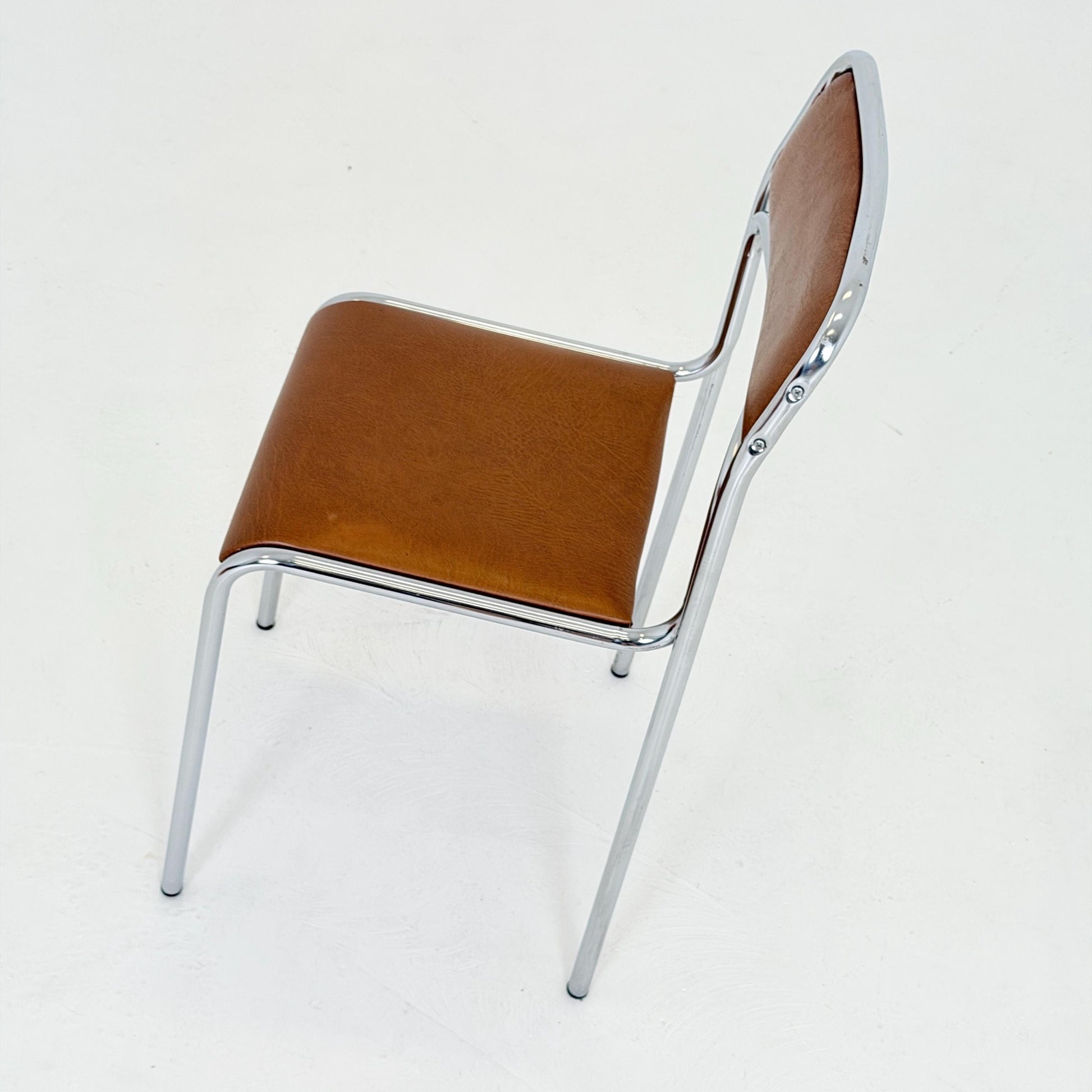 Mid Century Bauhaus minimalistic Tubular Chair | brown Faux Leather | Minimalist Stackable Chair | 1980s Italy