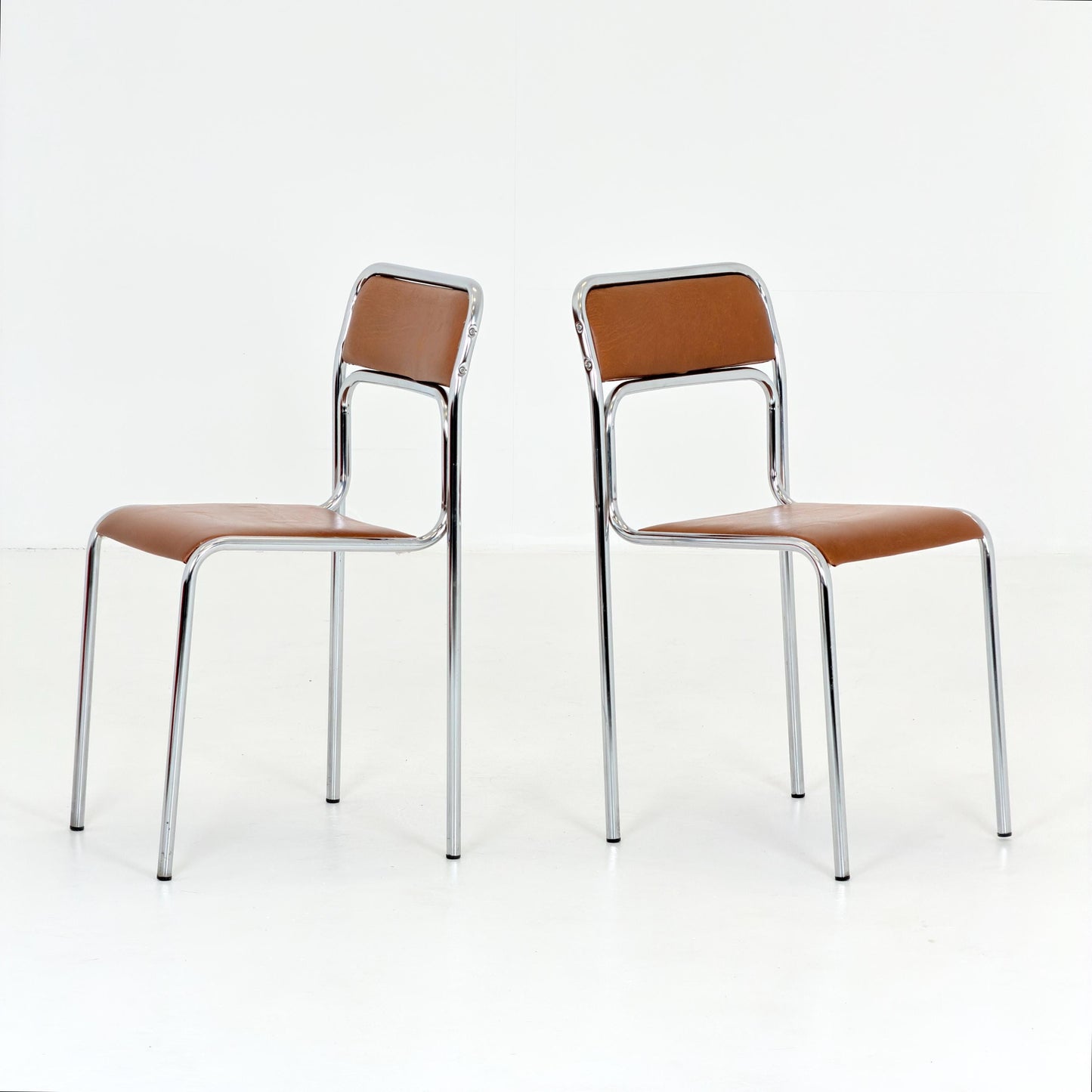 Mid Century Bauhaus minimalistic Tubular Chair | brown Faux Leather | Minimalist Stackable Chair | 1980s Italy