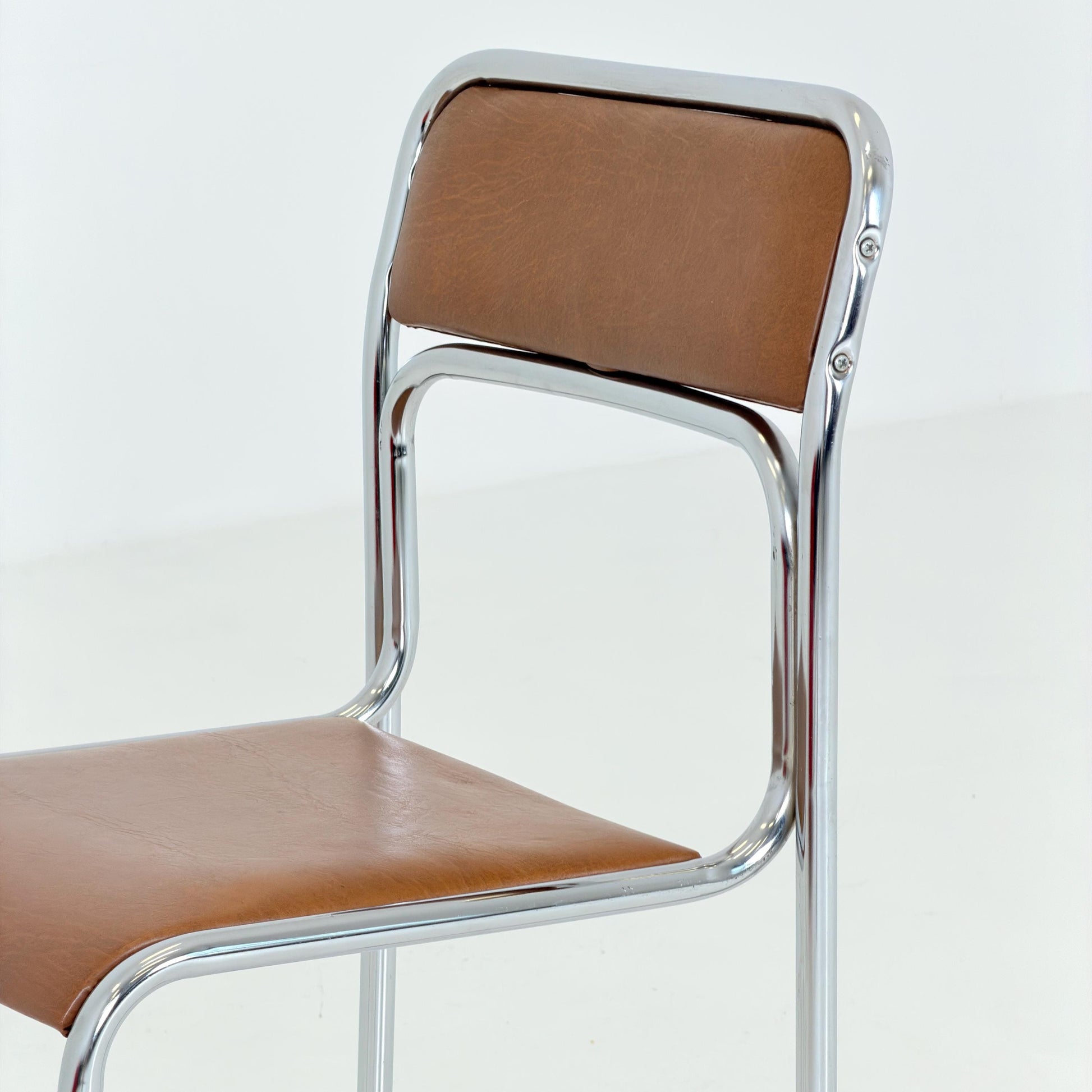 Mid Century Bauhaus minimalistic Tubular Chair | brown Faux Leather | Minimalist Stackable Chair | 1980s Italy