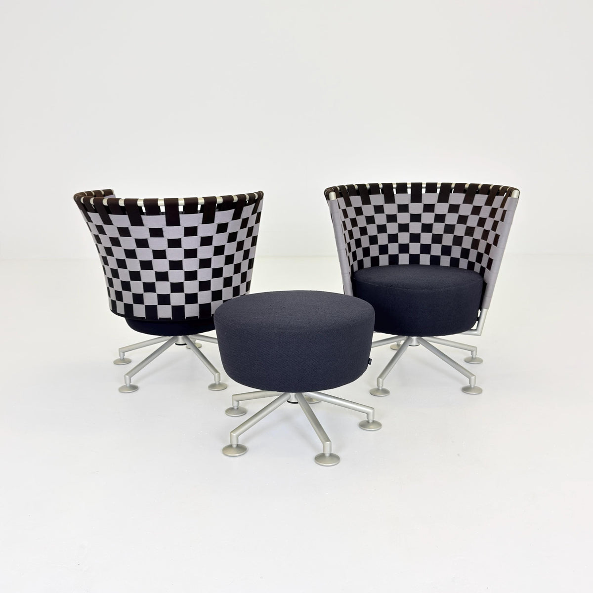 Mid century modern Peter Maly Circus Lounge Chairs & Ottoman for COR Germany, 1990s