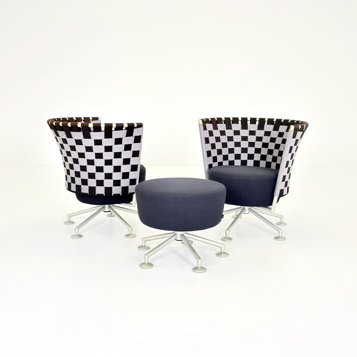 Mid century modern Peter Maly Circus Lounge Chairs & Ottoman for COR Germany, 1990s