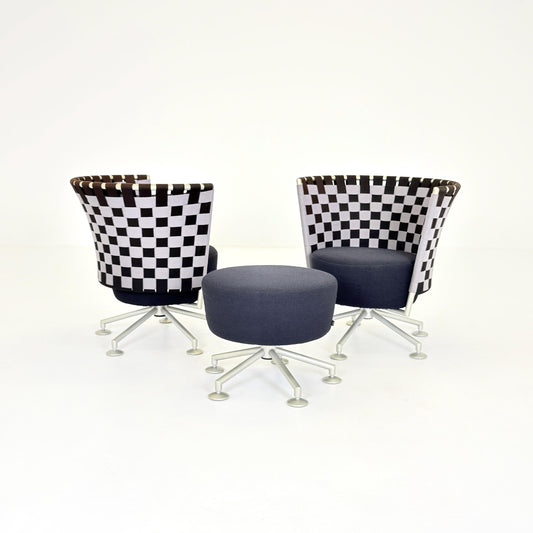 Mid century modern Peter Maly Circus Lounge Chairs & Ottoman for COR Germany, 1990s